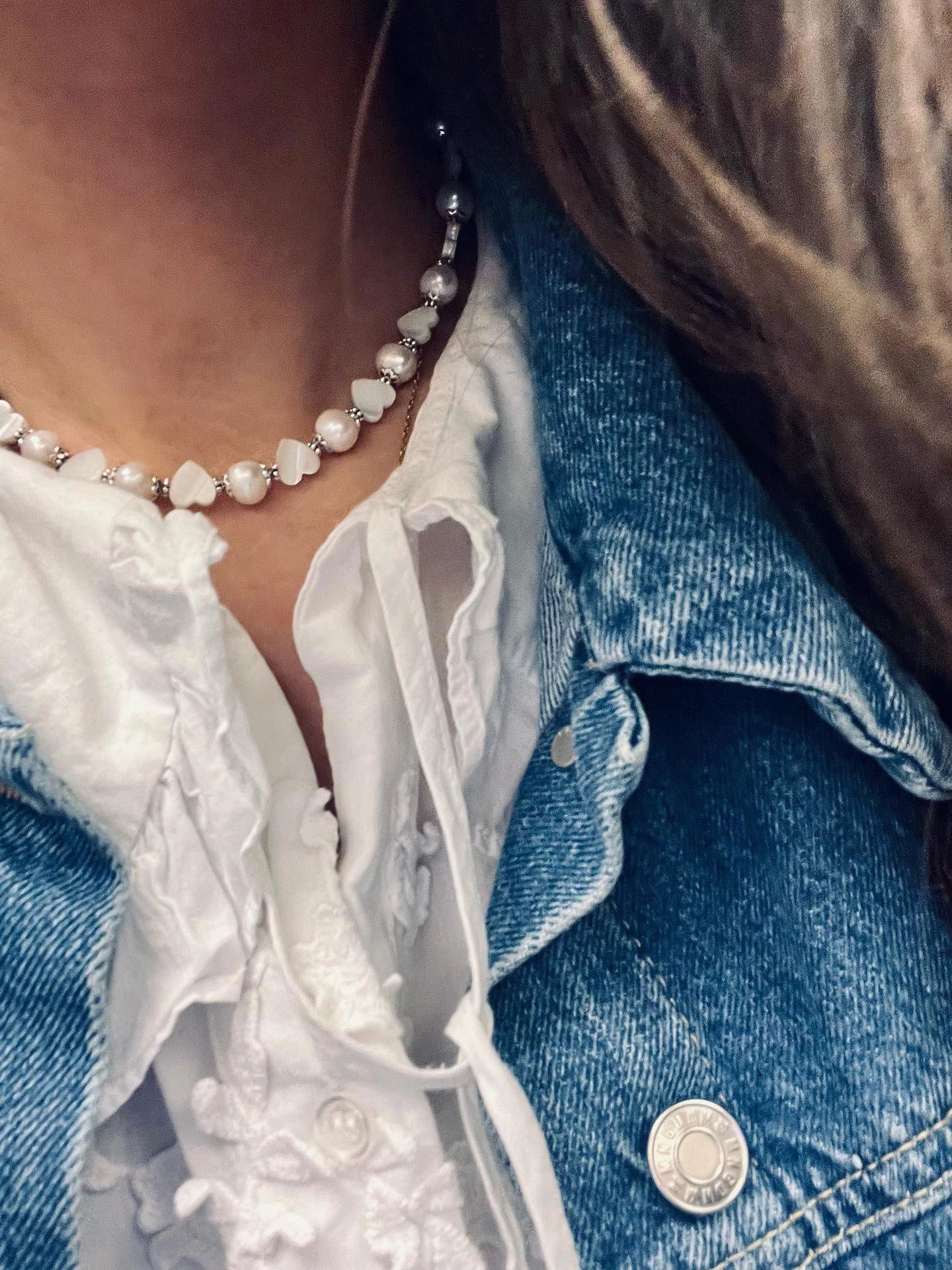 collier perles de culture cœurs