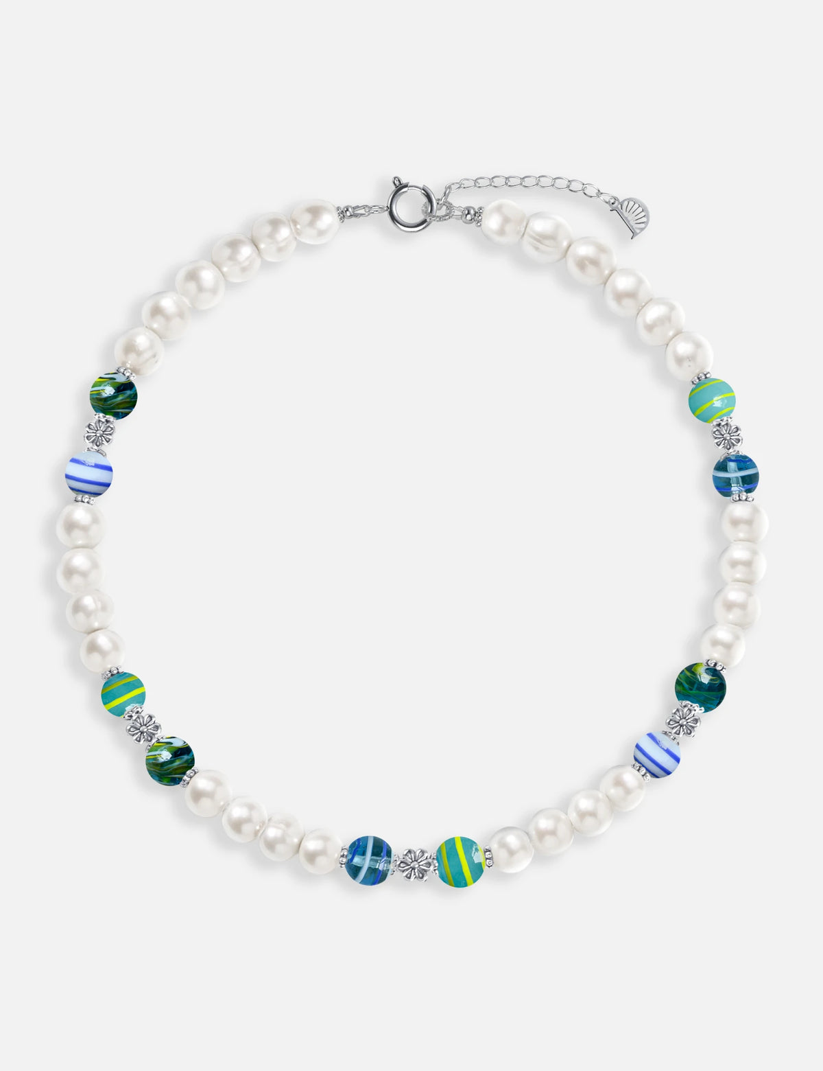 CODY necklace, freshwater pearls and hand-painted swirl marbles, KIDZ collection