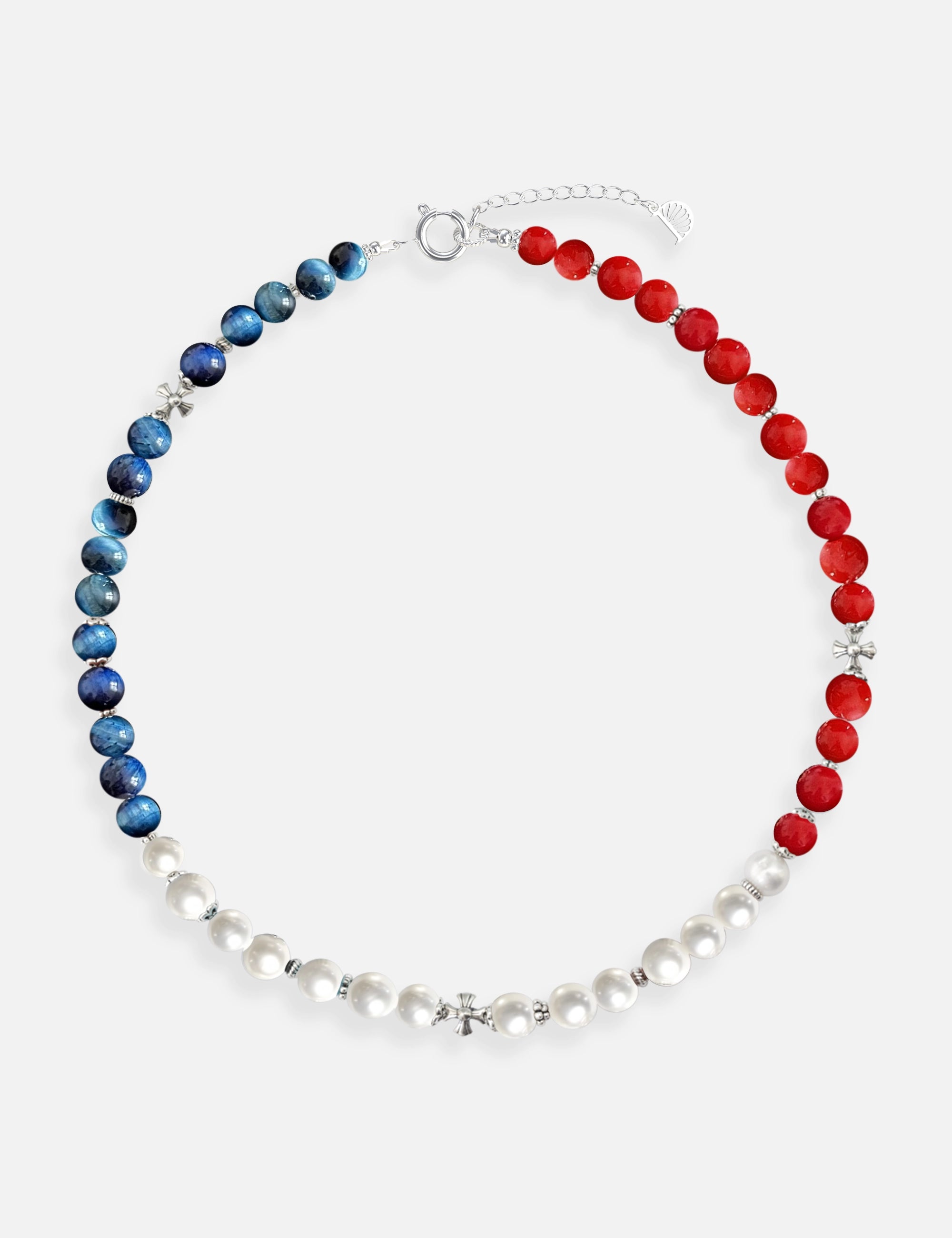 Collier perles culture bleu blanc rouge