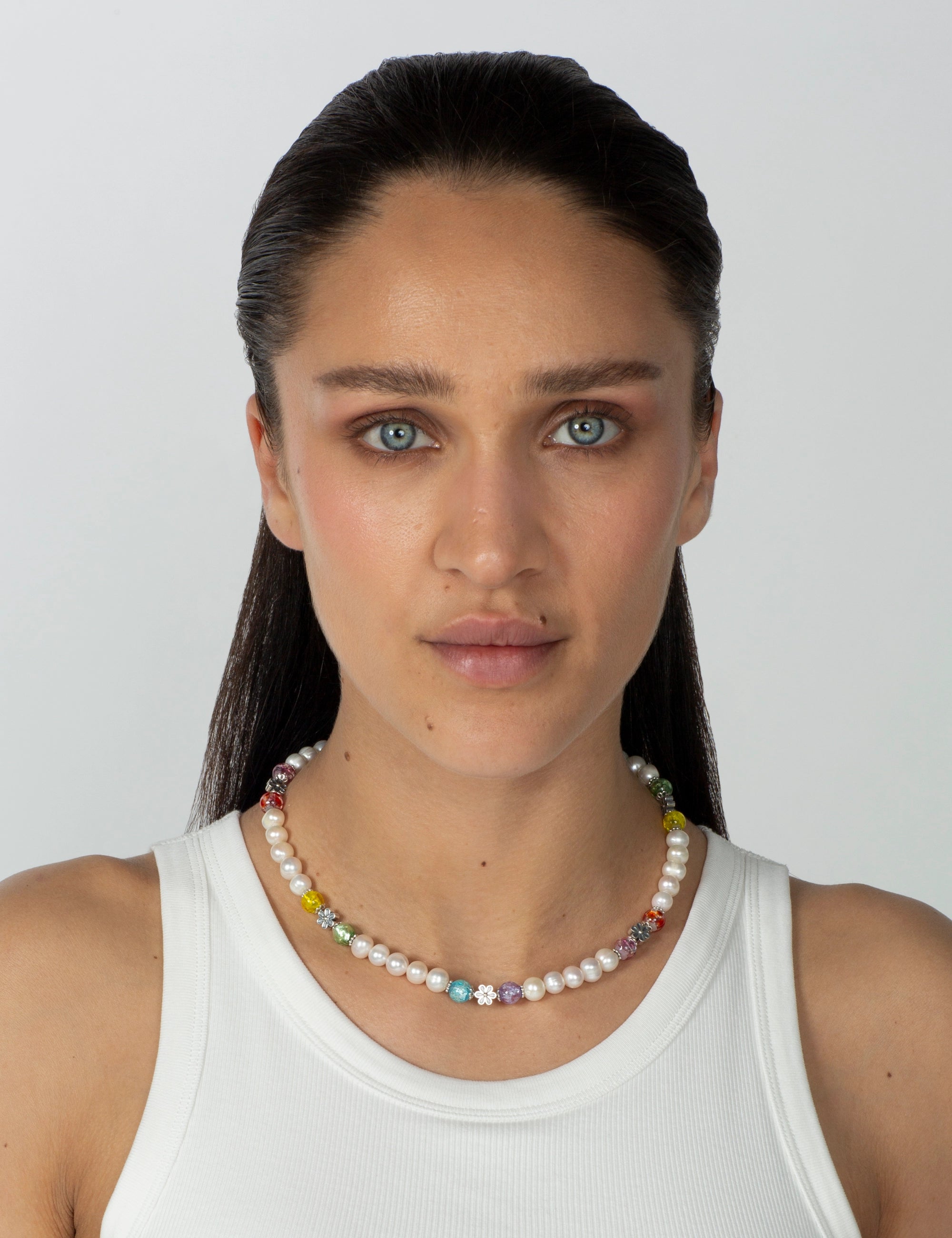 Collier perles culture multicolore phosphorescent