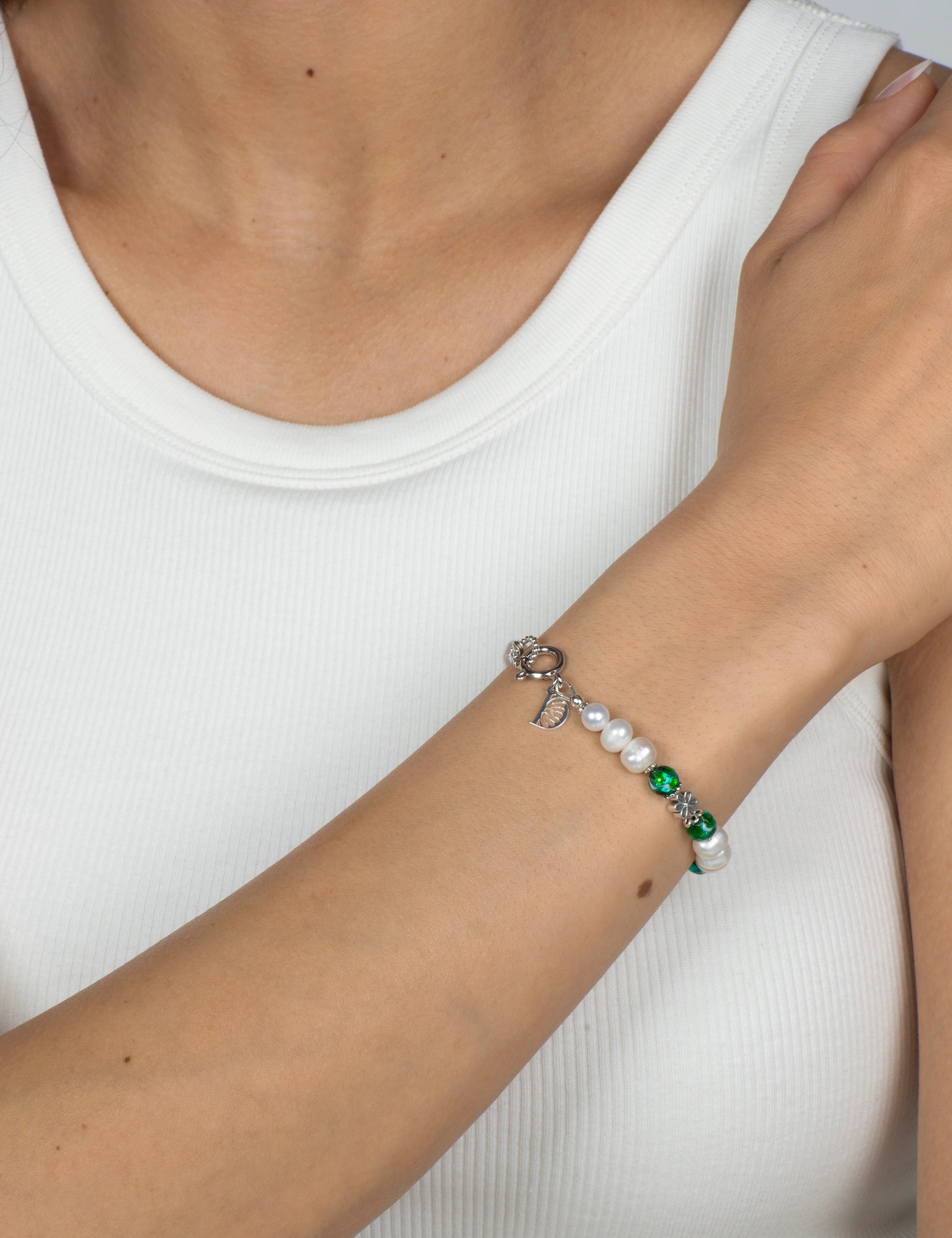 Bracelet perles culture bleu phosphorescent