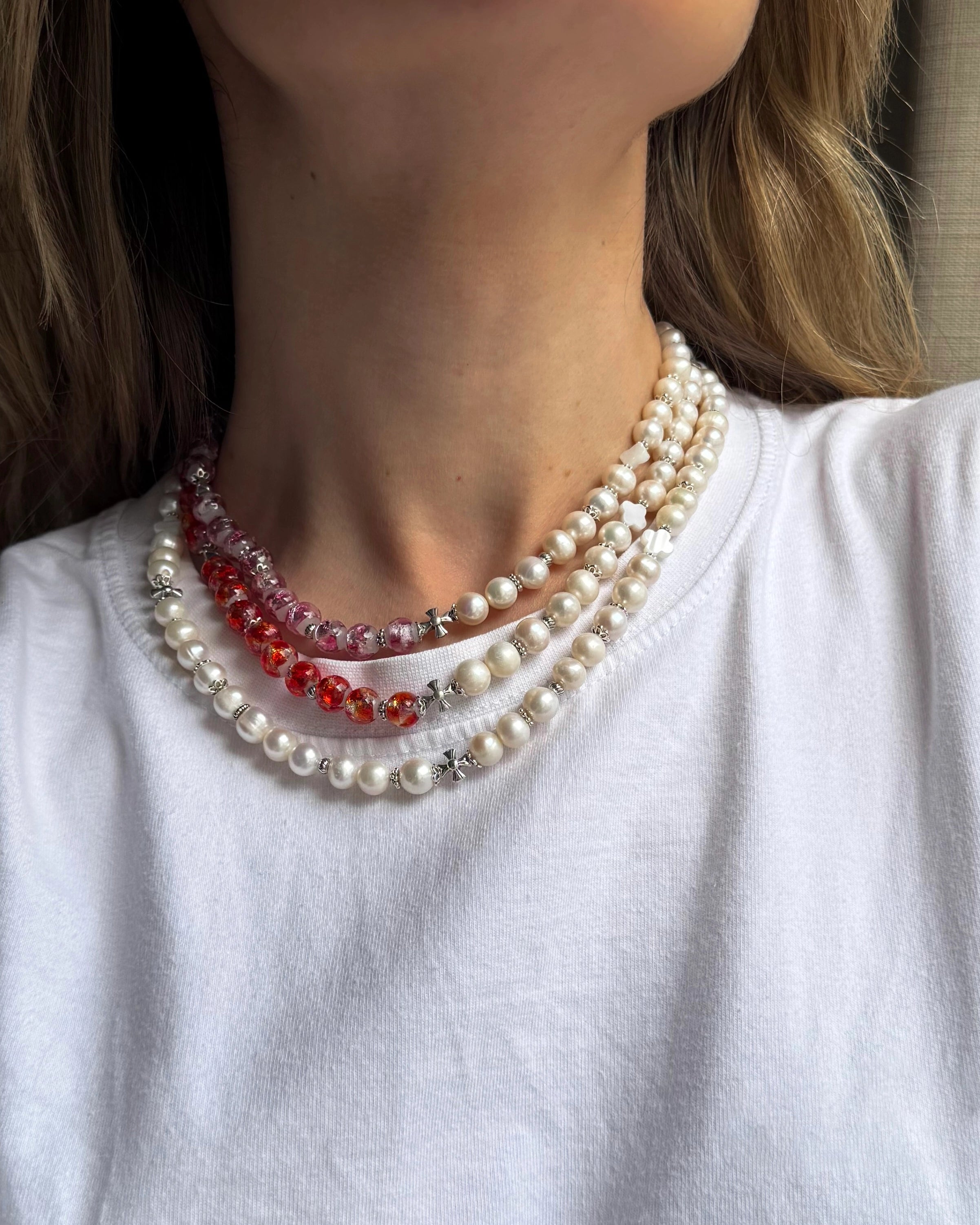 Collier perles de culture rose phosphorescent