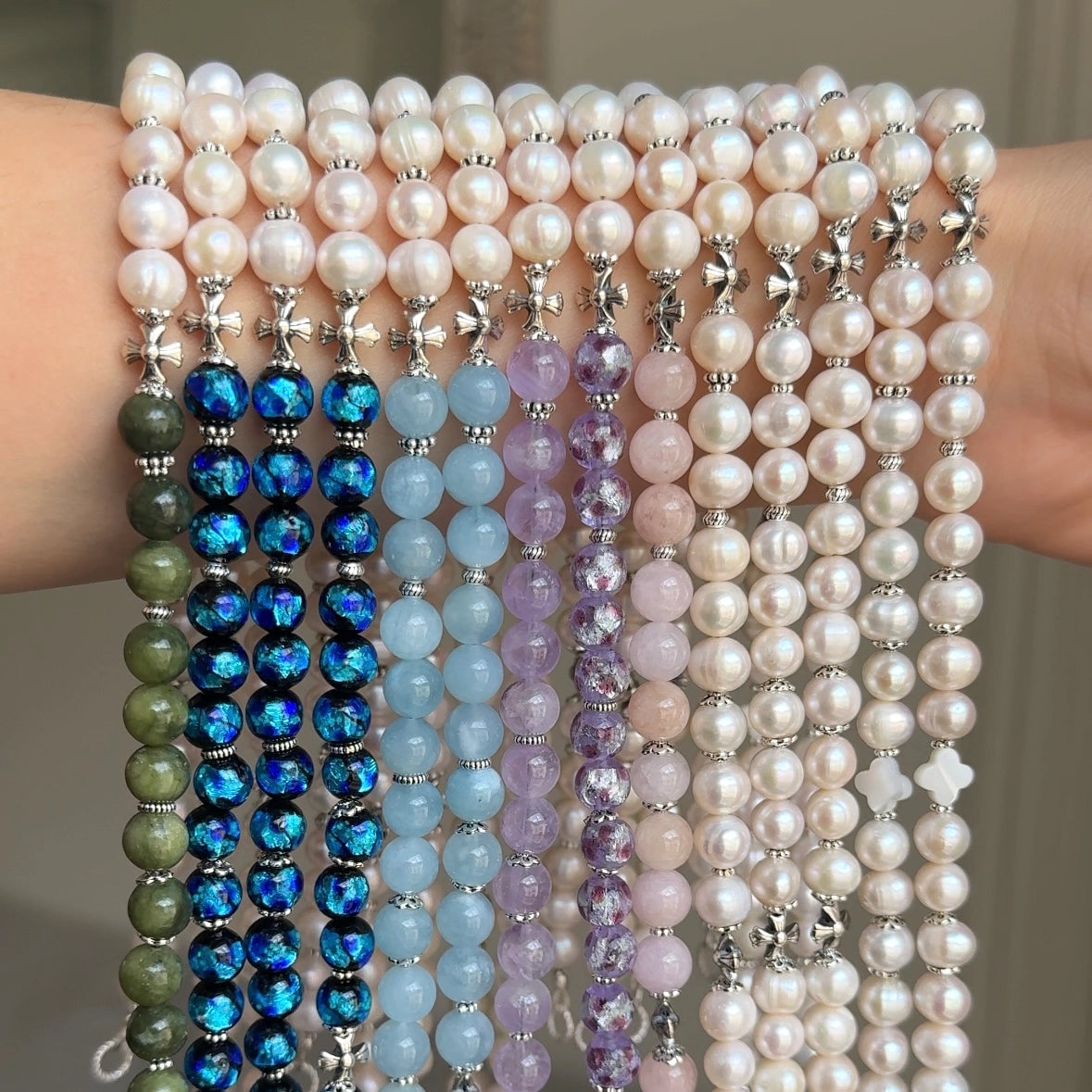 Collier perles de culture pierres couleurs