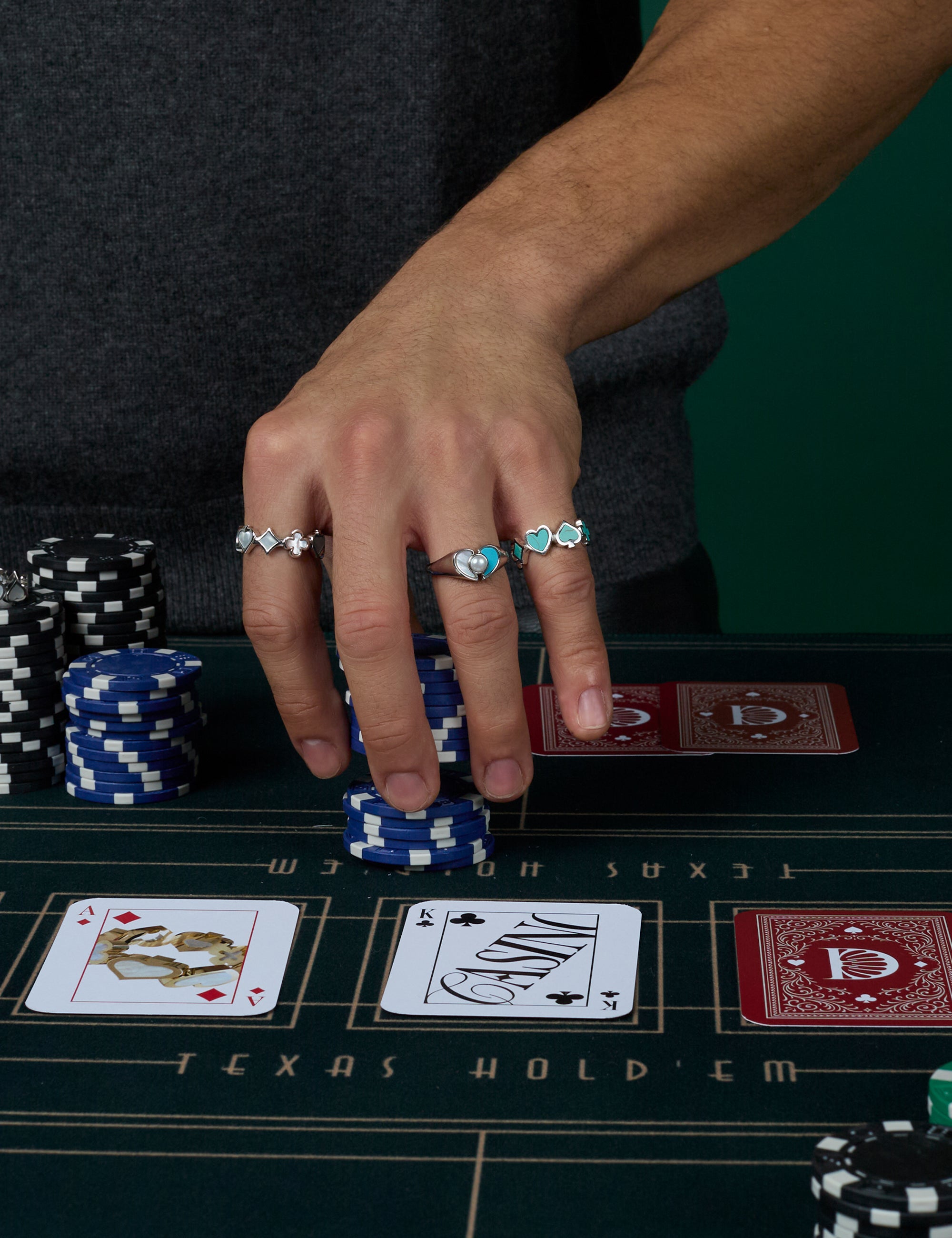 bague symboles casino nacre argent