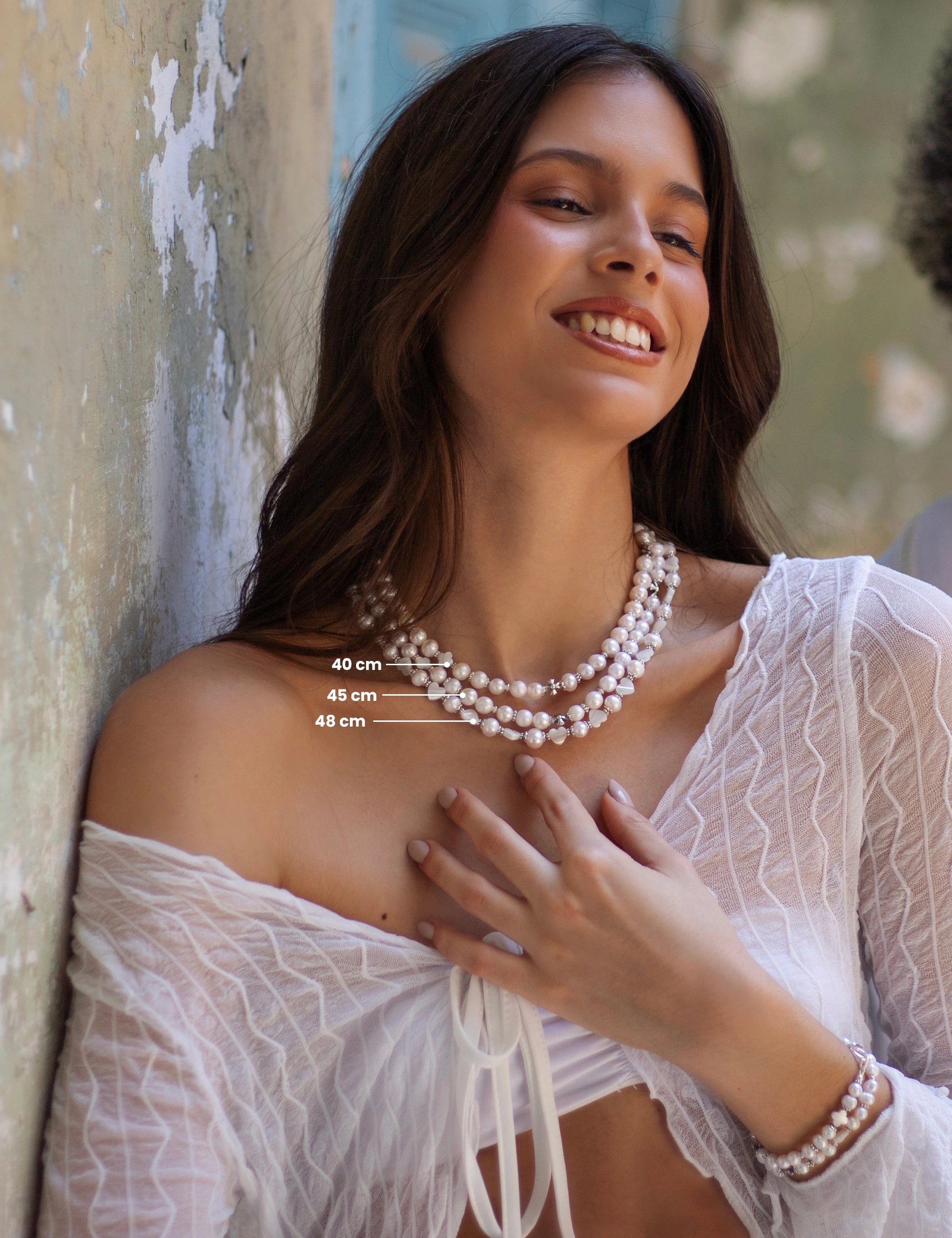 Collier perles de culture blanches cœurs