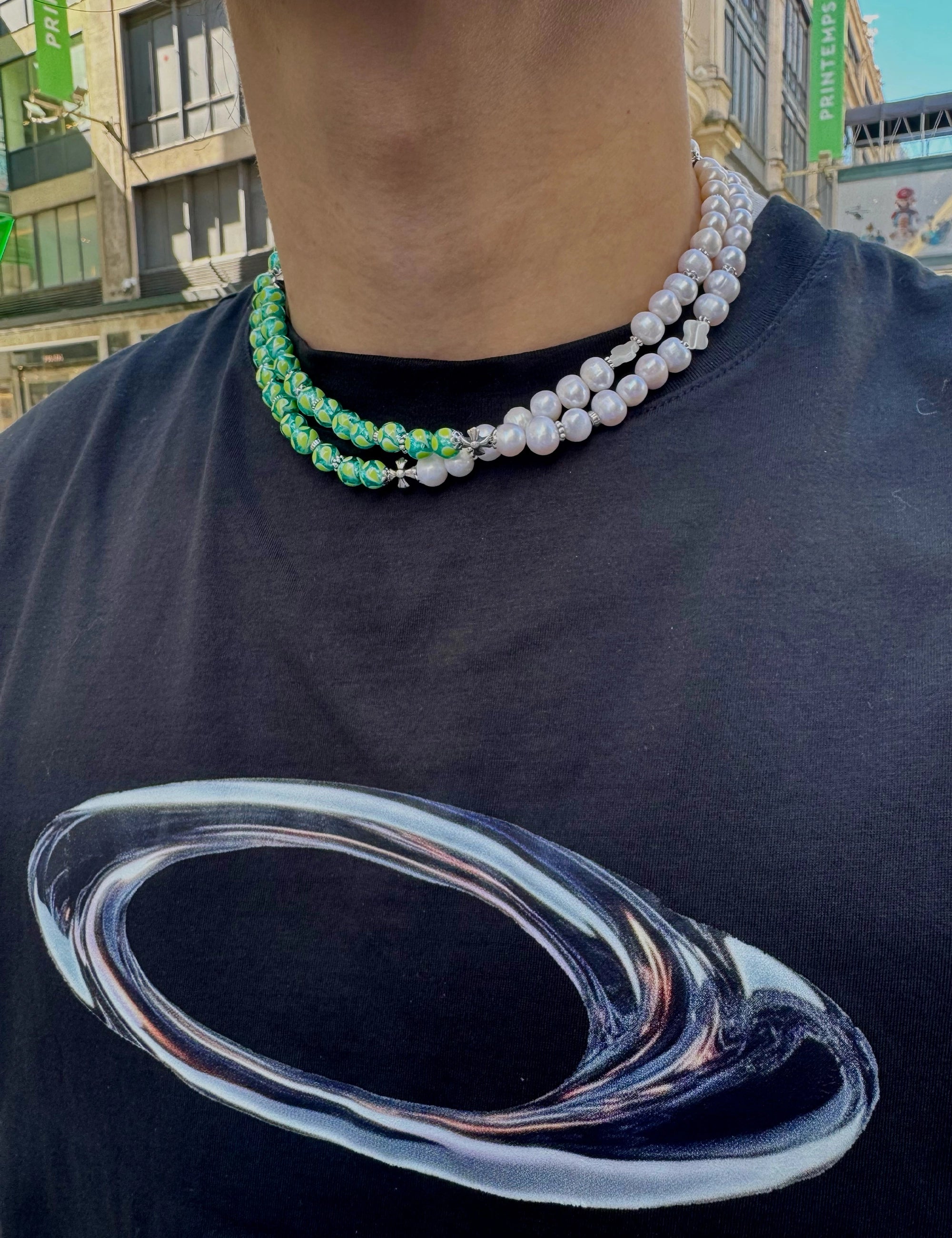 collier perles culture phosphorescent vert