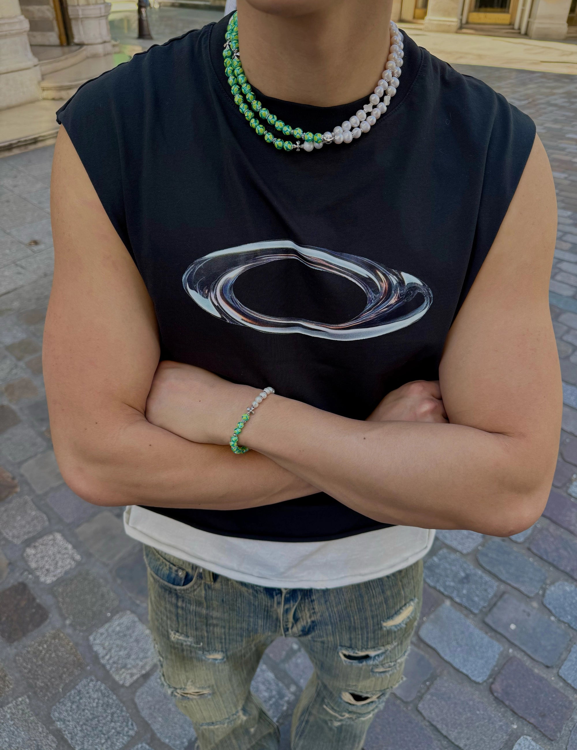 collier perles culture phosphorescent vert
