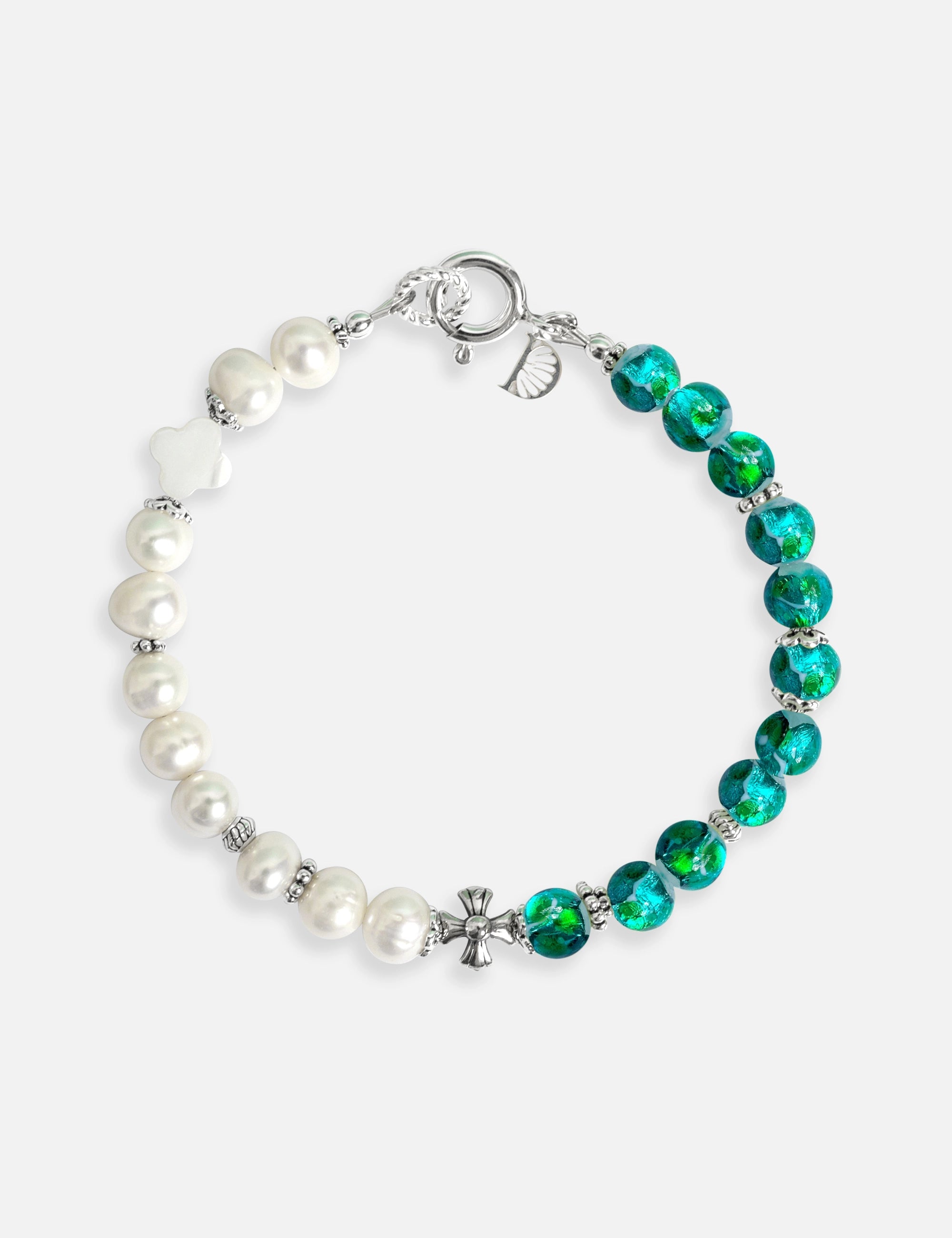 Bracelet perles de culture bleu phosphorescent