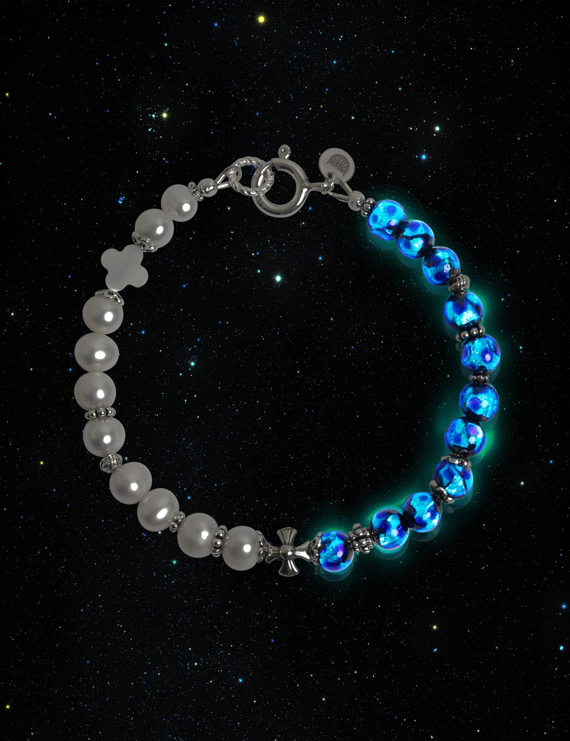 Bracelet perles bleues phosphorescentes Okinawa