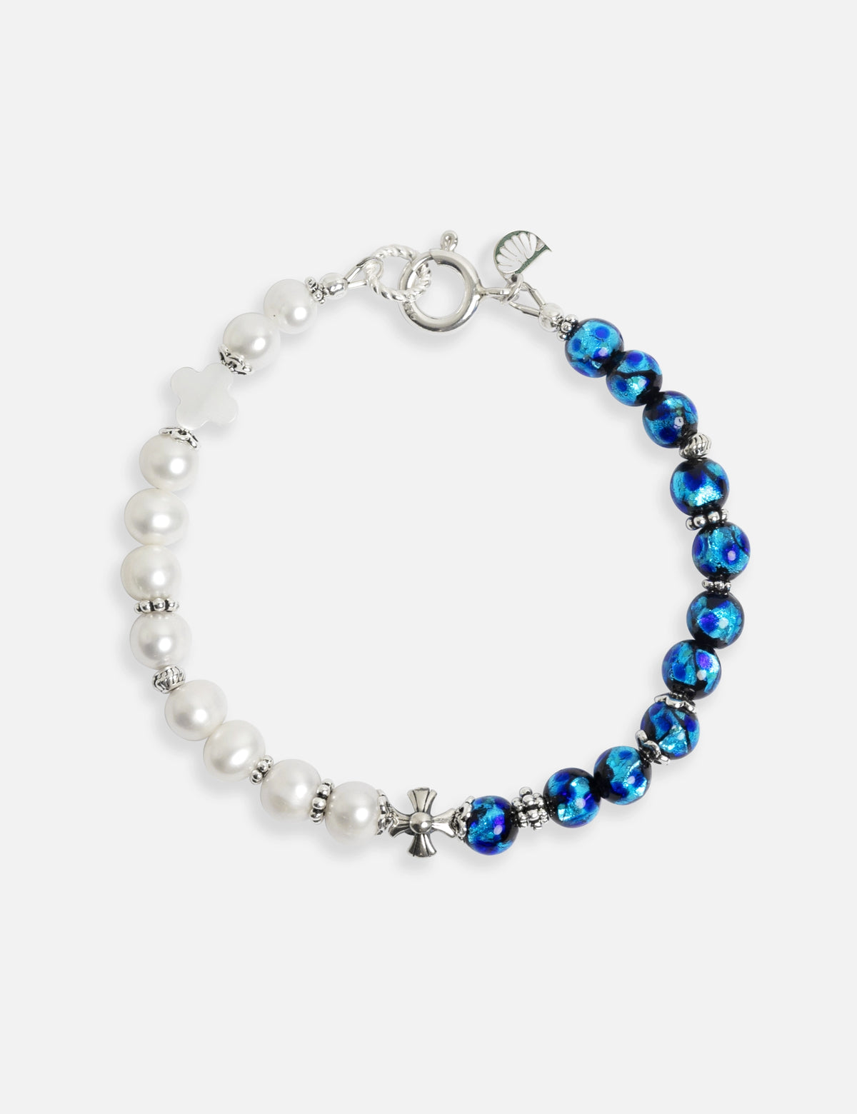 Bracelet Femme En Perles De Verre Bleu Marine - Plaqué Argent 925 - Neuf Avec étiquettes Coquelicot Et Coccinelle