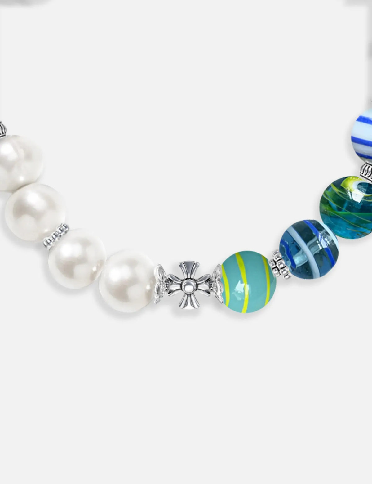 ZACK bracelet close-up: marbles and stainless steel spacer