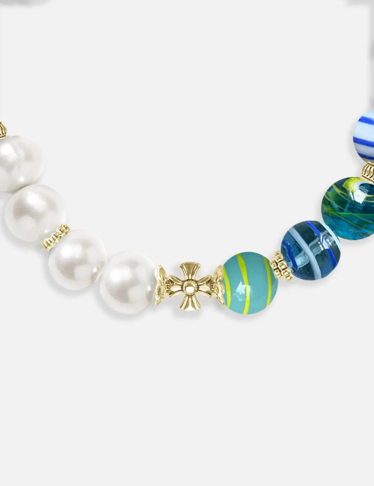 ZACK GOLD bracelet close-up: marbles and stainless steel spacer