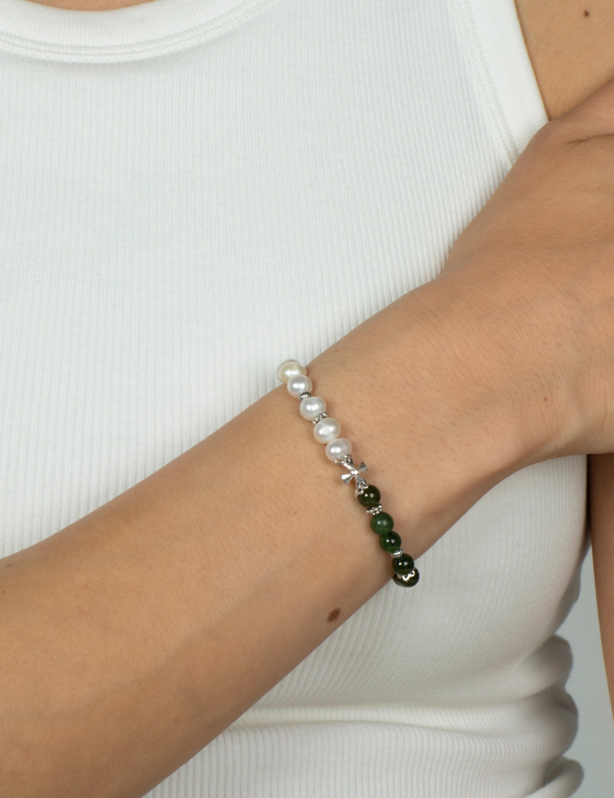 Bracelet perles de culture pierre naturelle kaki