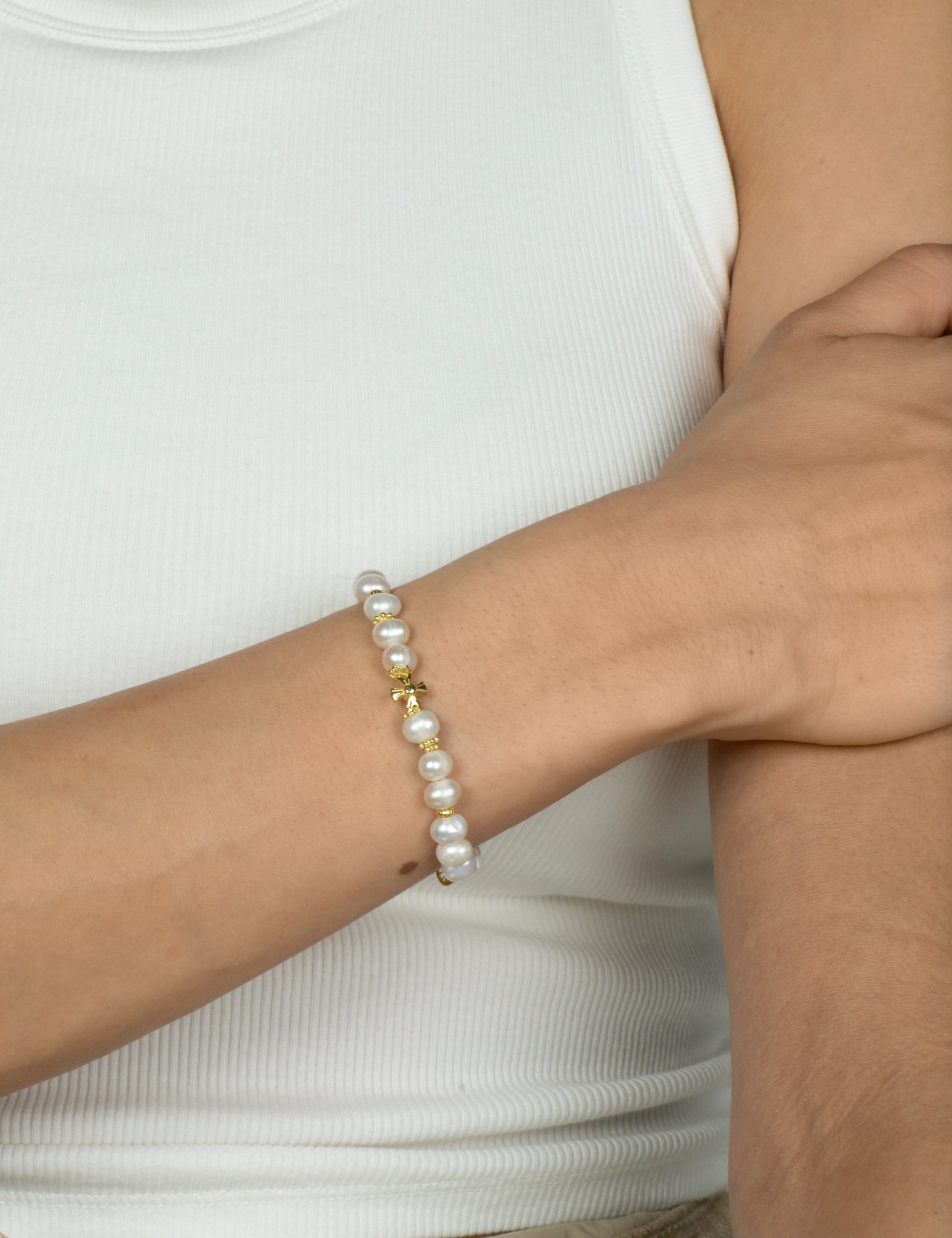 Bracelet perles de culture doré