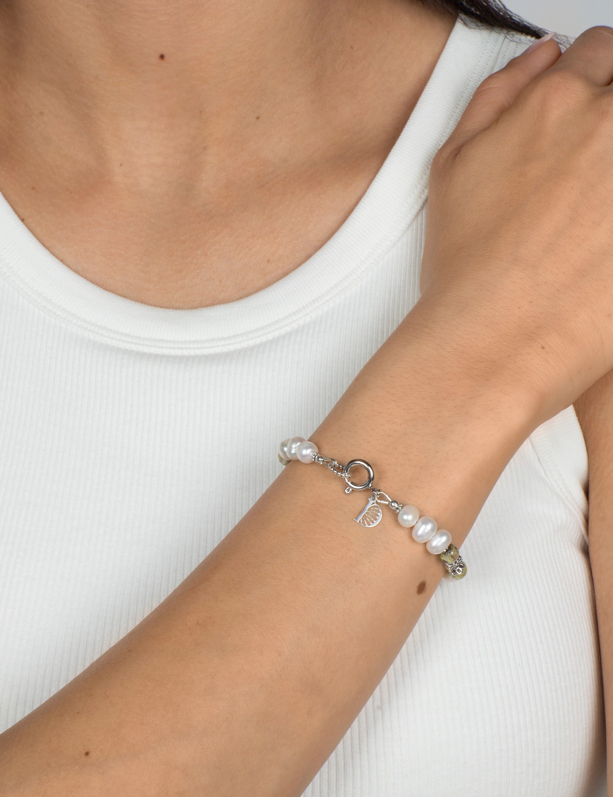 Bracelet perles culture kaki phosphorescent