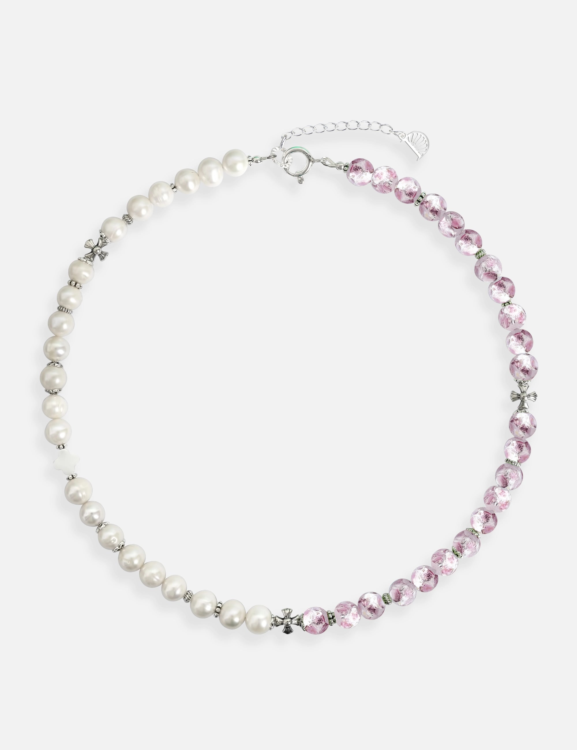 collier perles culture phosphorescent argent rose