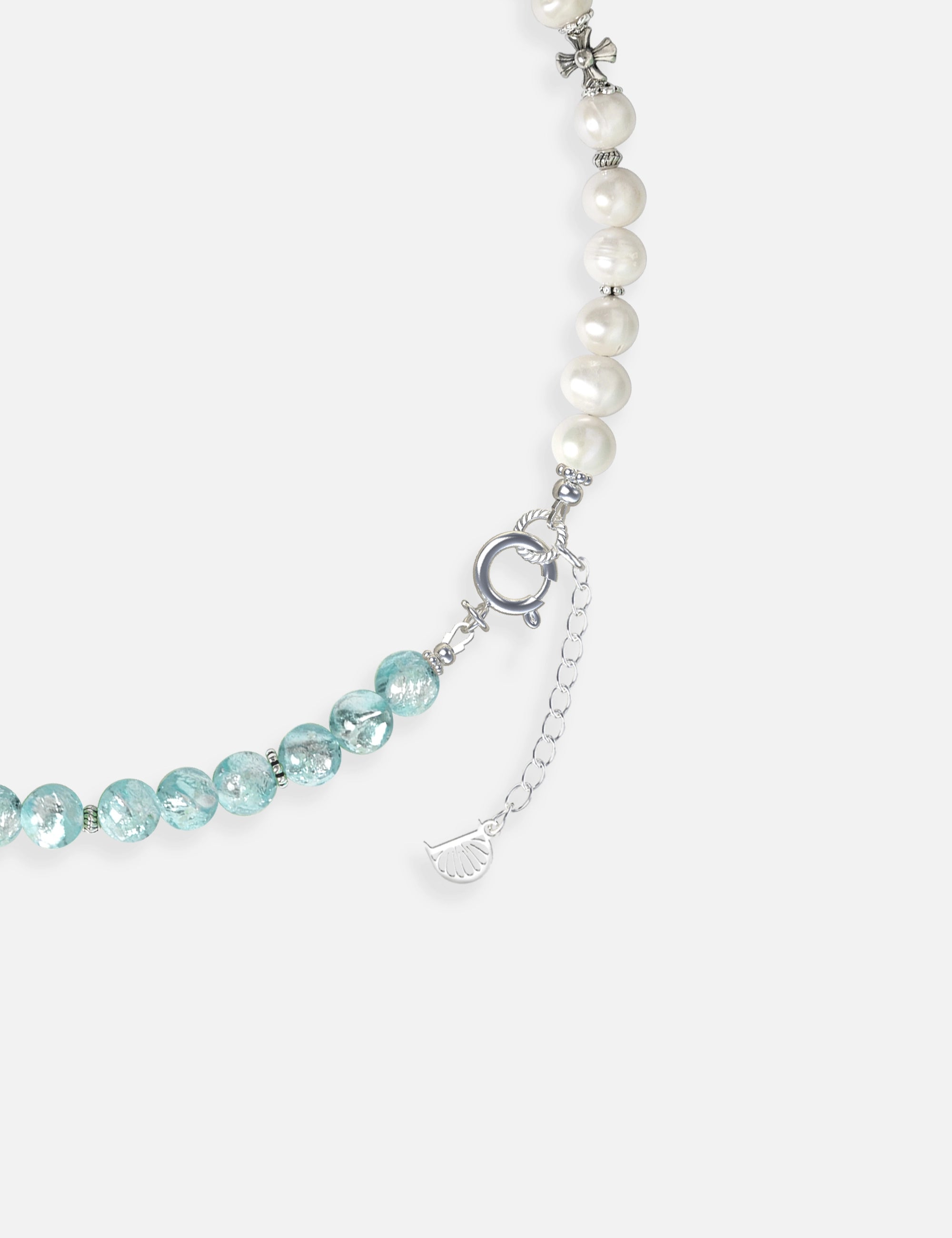 collier perles culture phosphorescent argent bleu