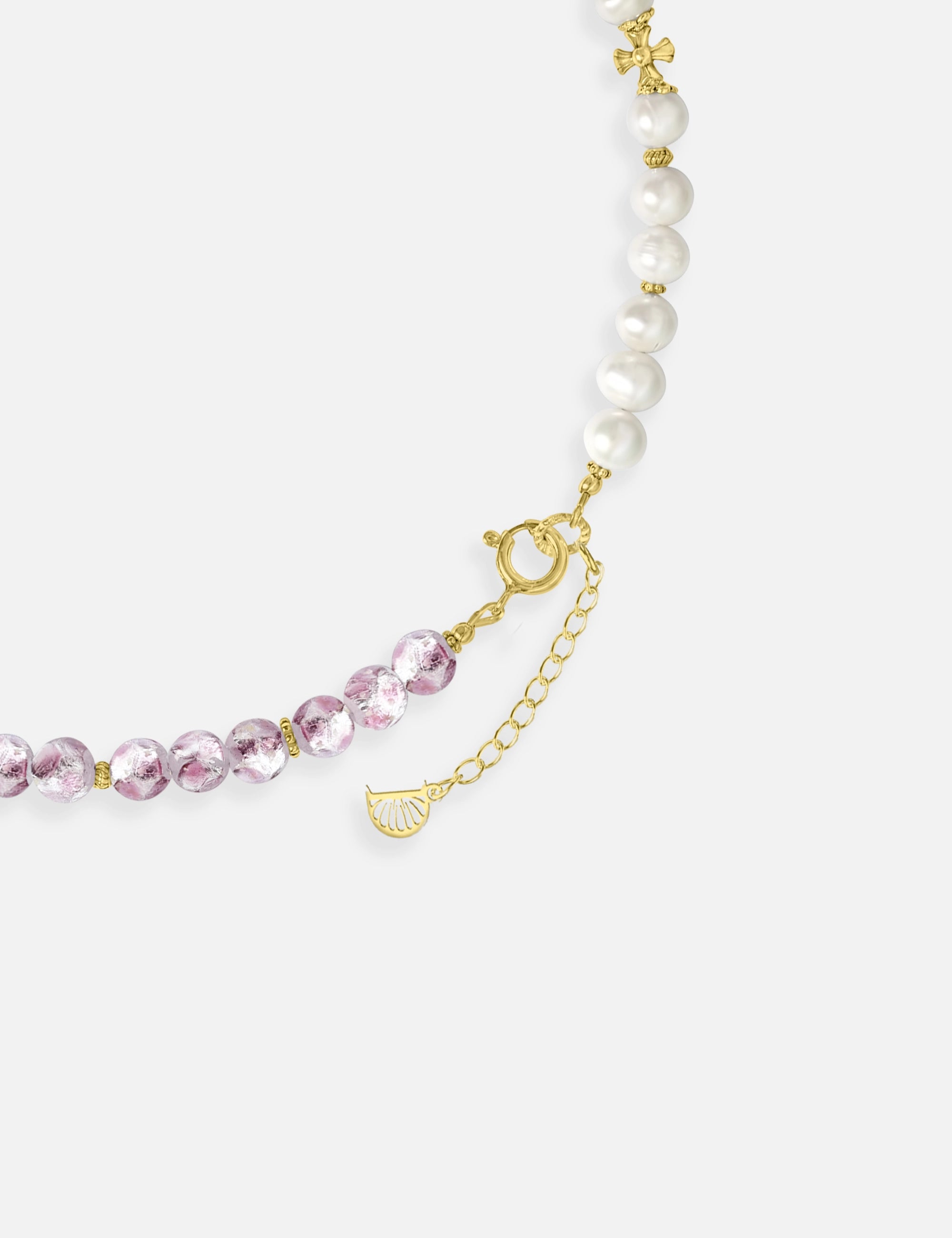collier perles culture phosphorescent doré rose