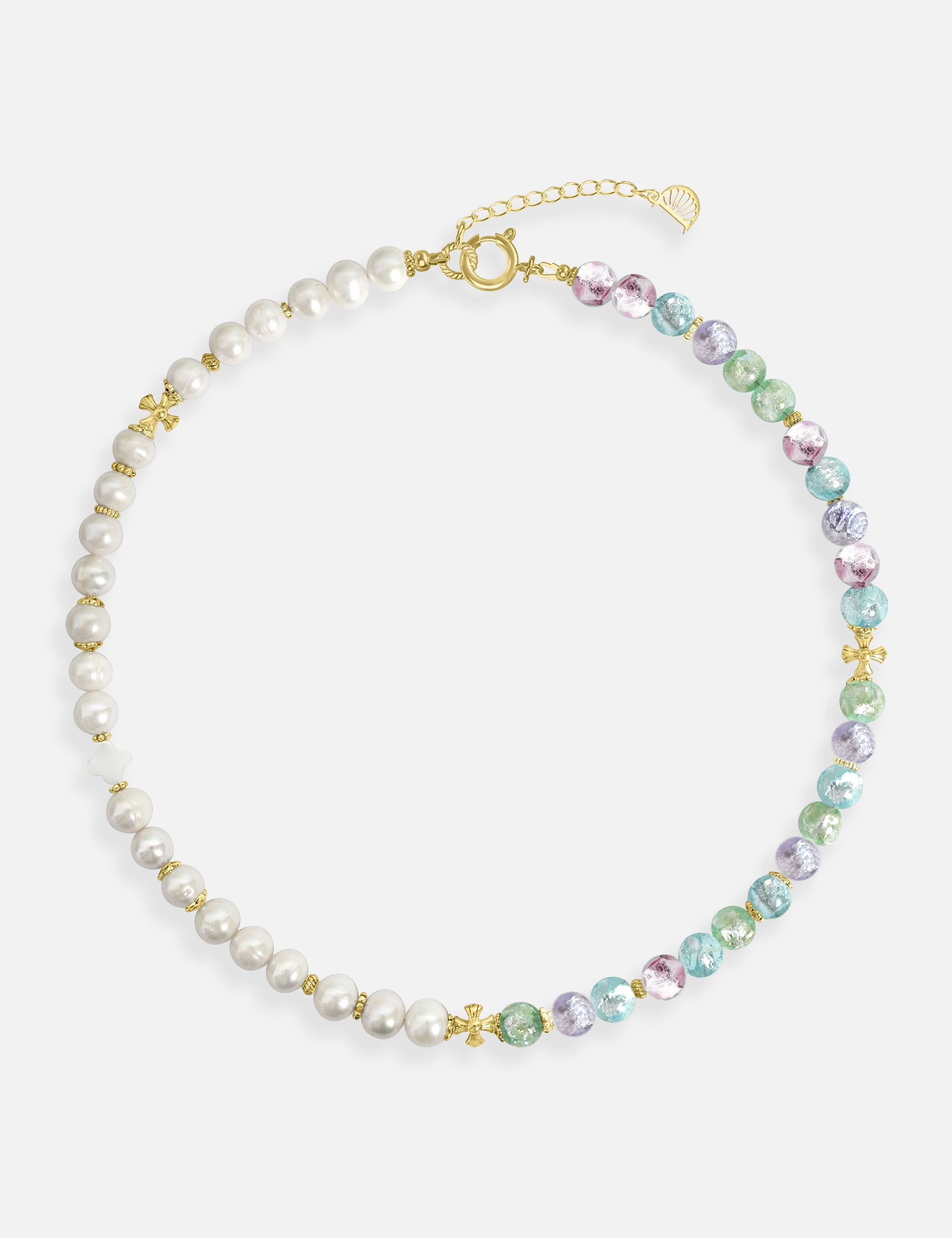 collier perles culture phosphorescent doré mutlicolore