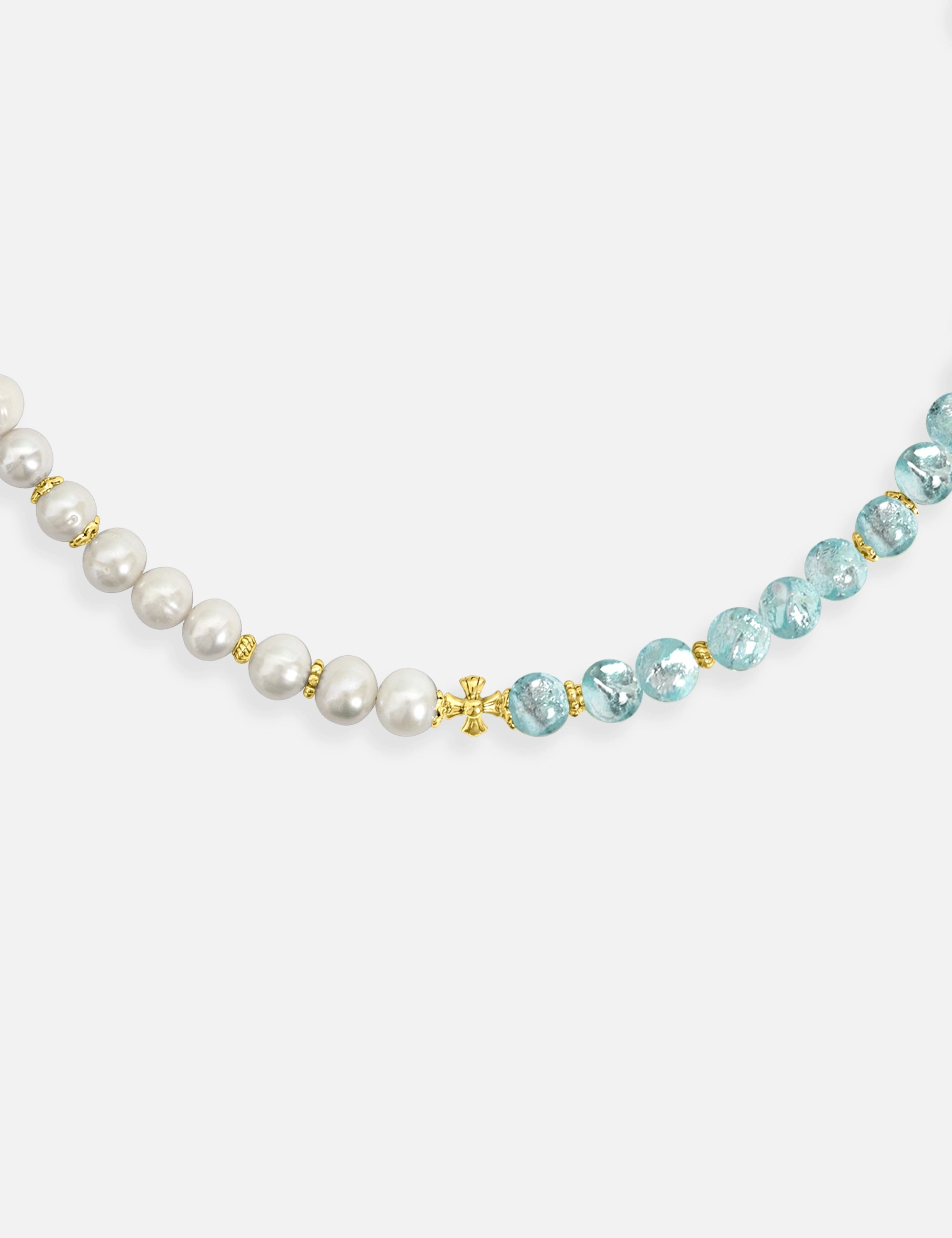 collier perles culture phosphorescent doré bleu