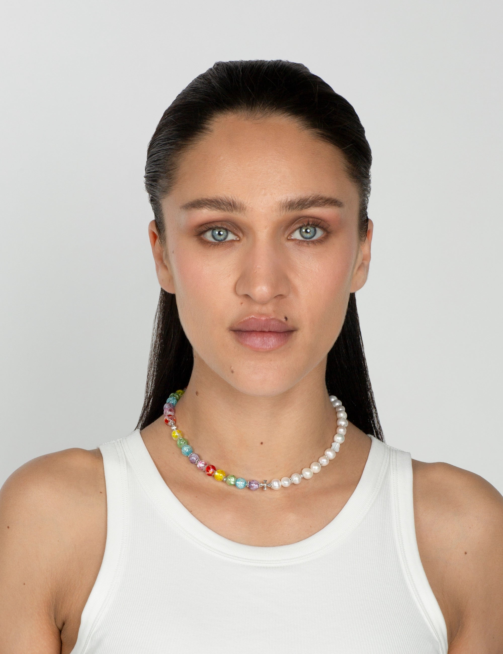Collier perles culture multicolore phosphorescent