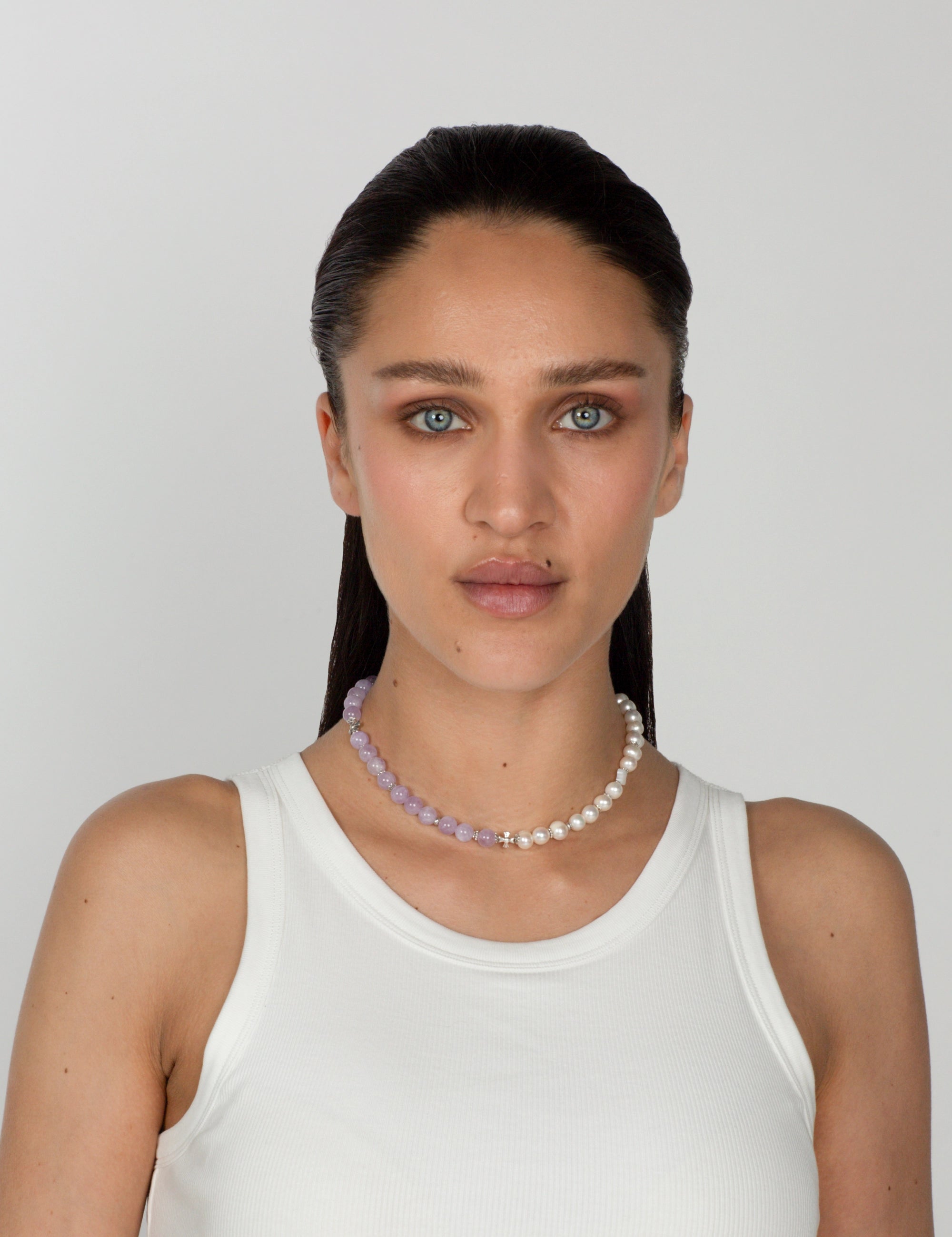 Collier perles de culture jade violet
