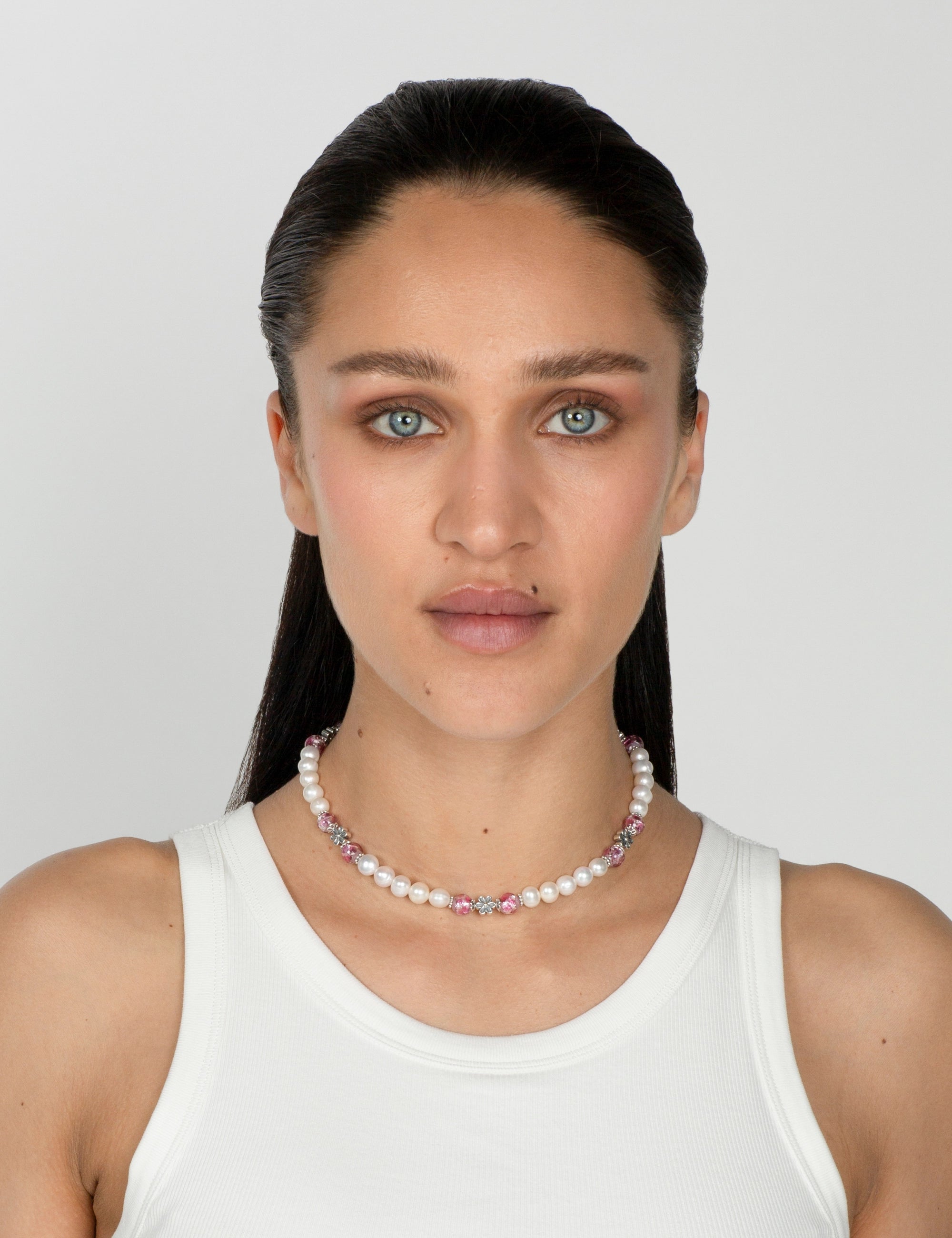 Collier perles culture rose phosphorescent
