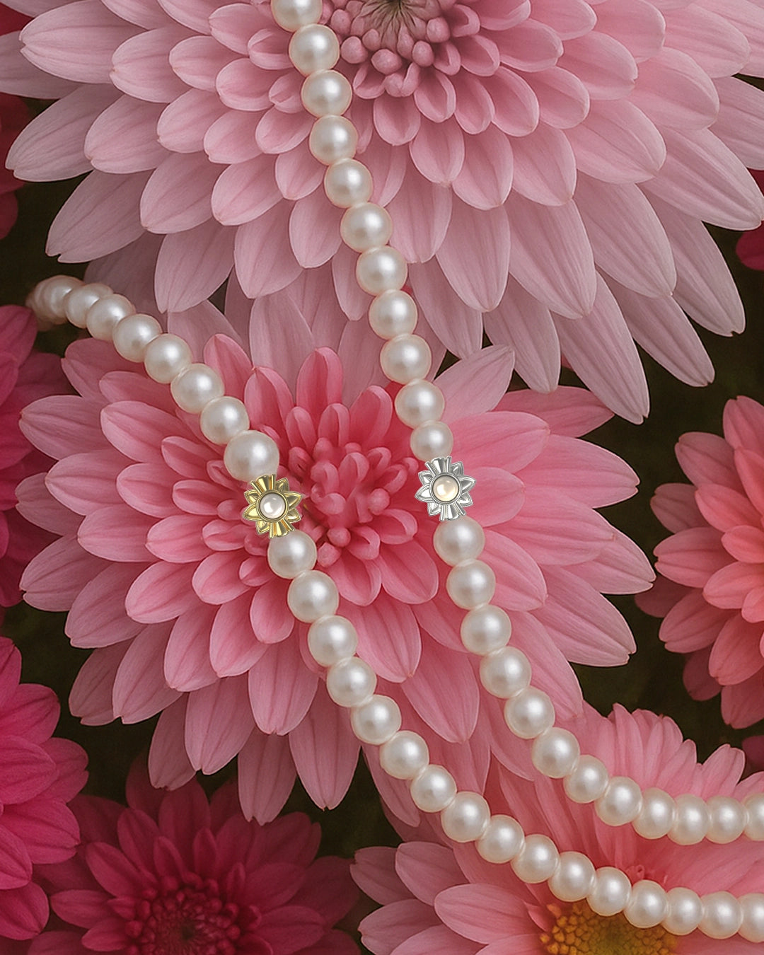 collier perles de culture fleurs