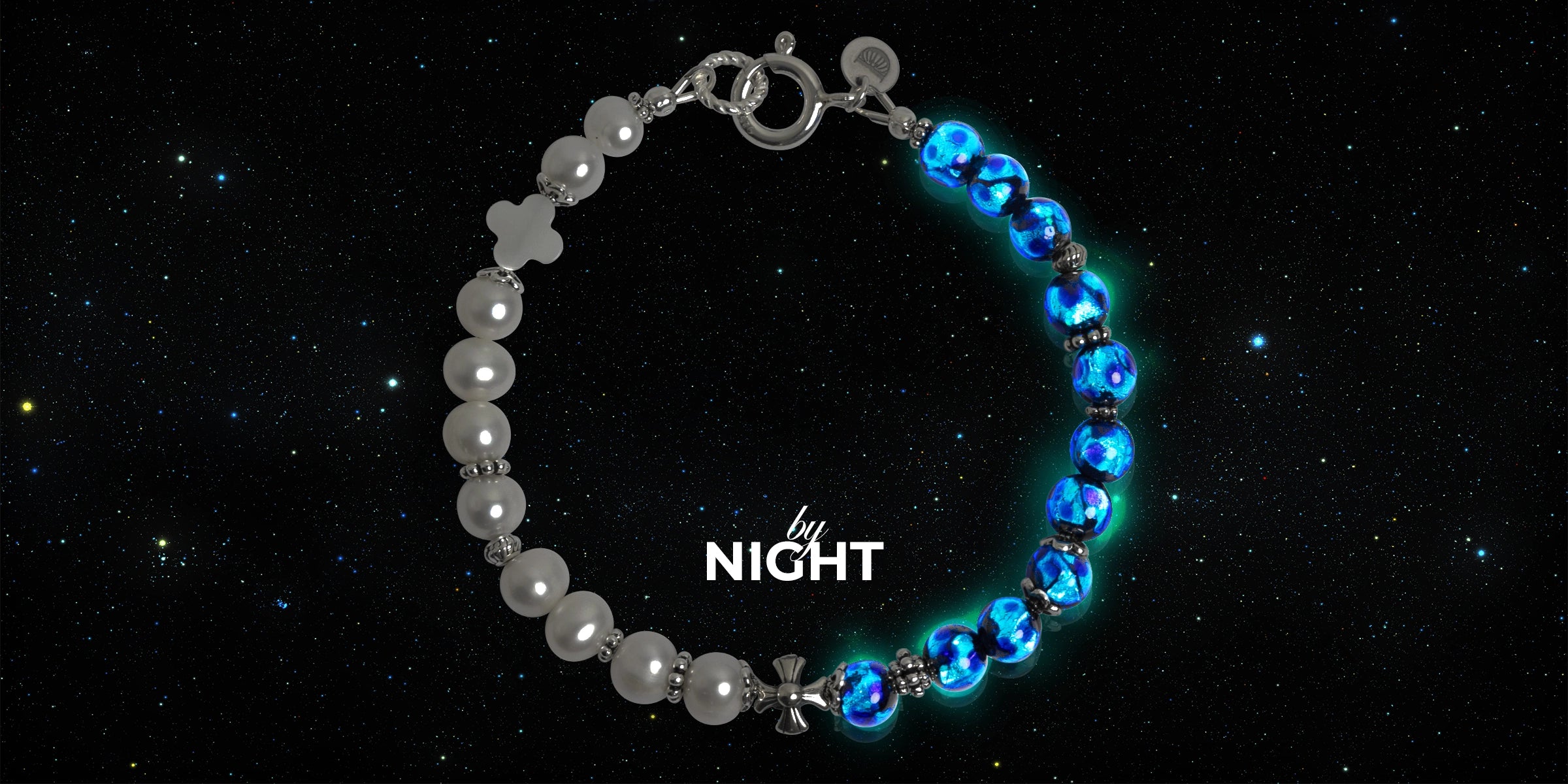 Bracelet perles bleues Okinawa phosphorescentes