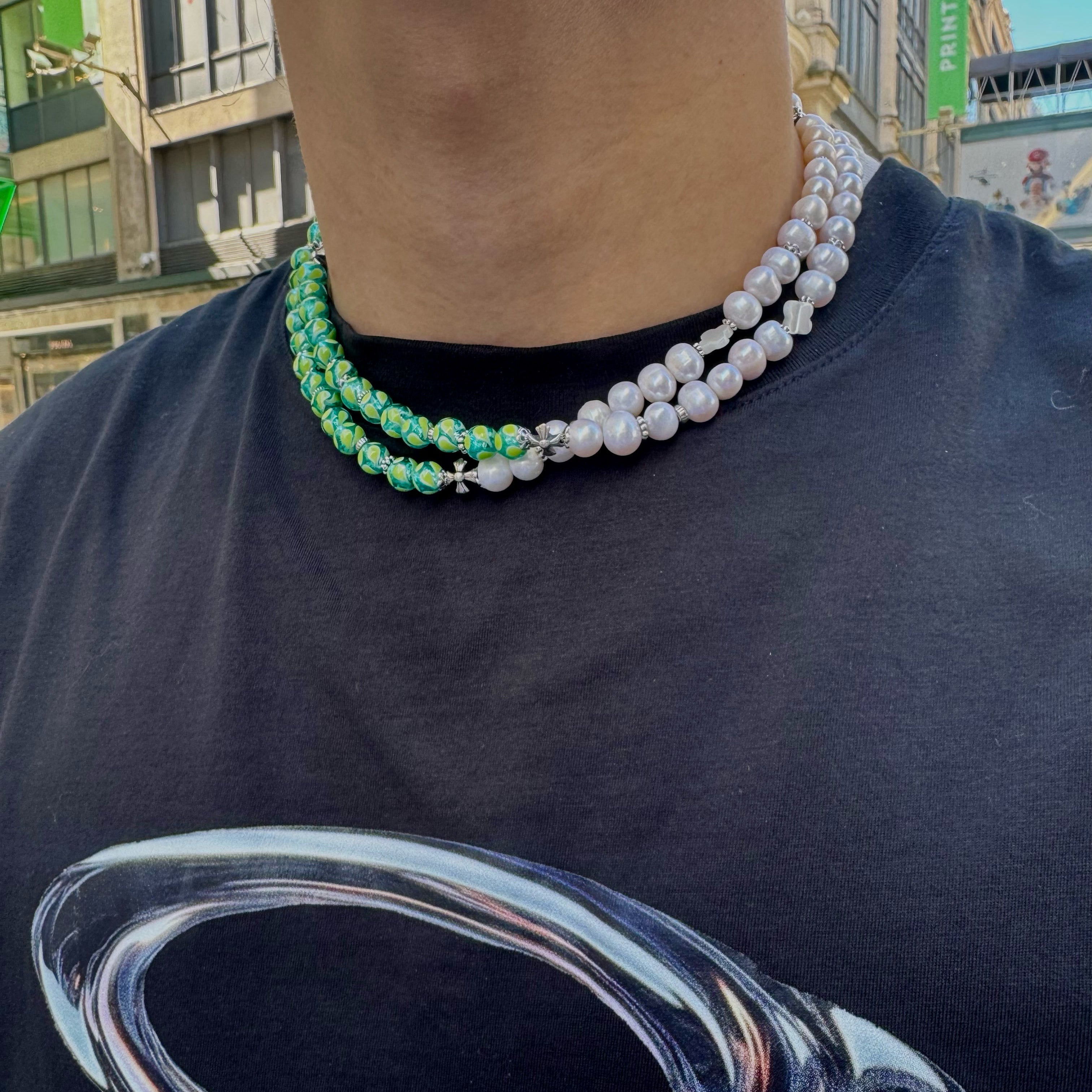 collier perles vert phosphorescent