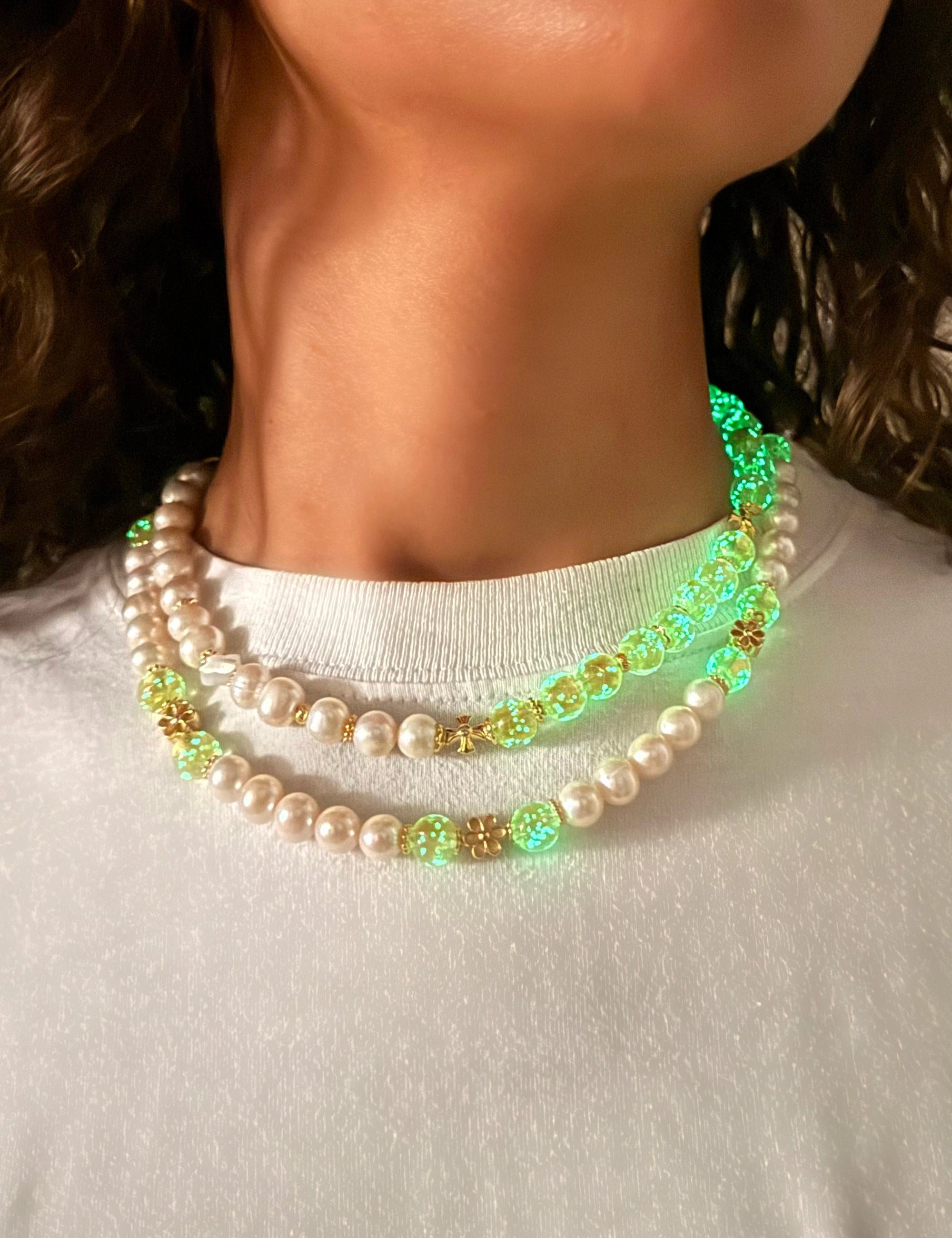 collier perles de culture phosphorescent