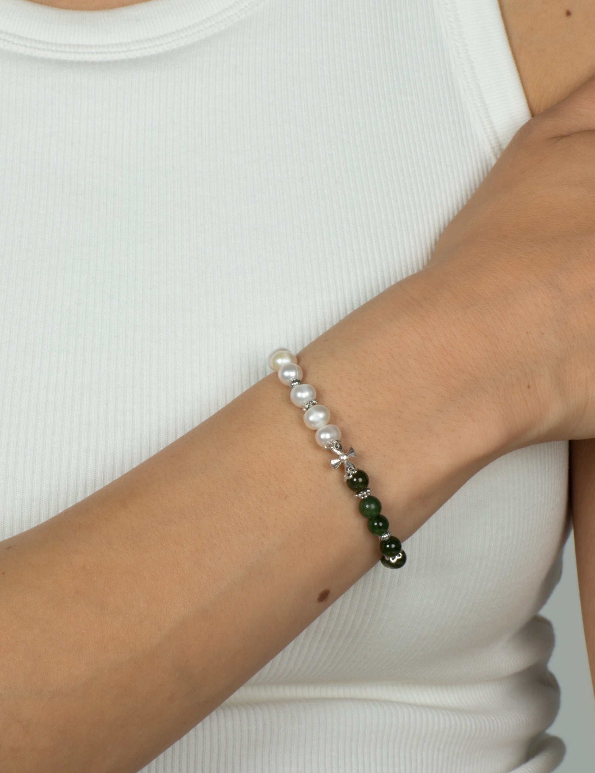 Bracelet perles de culture pierre naturelle kaki