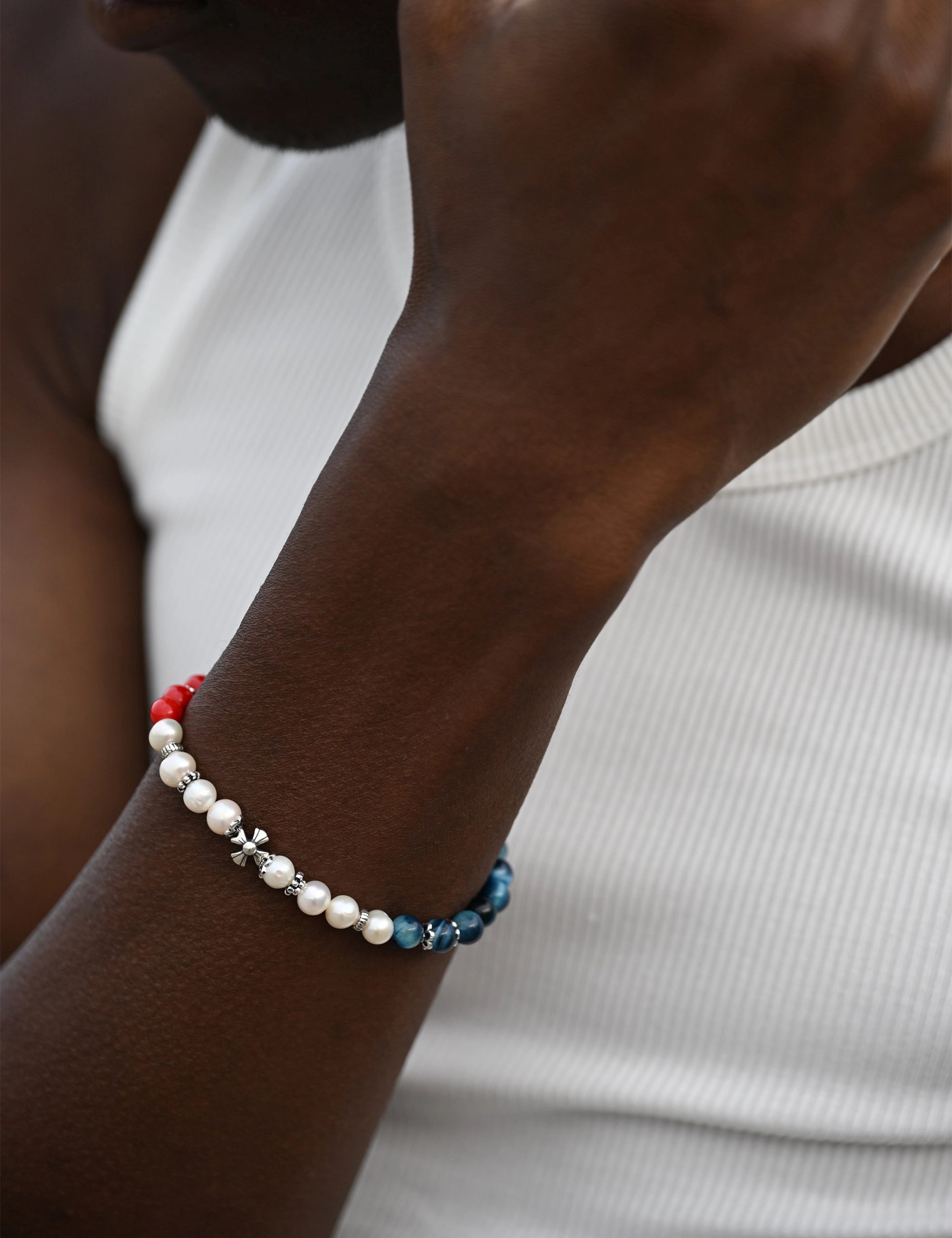 Bracelet perles culture bleu blanc rouge