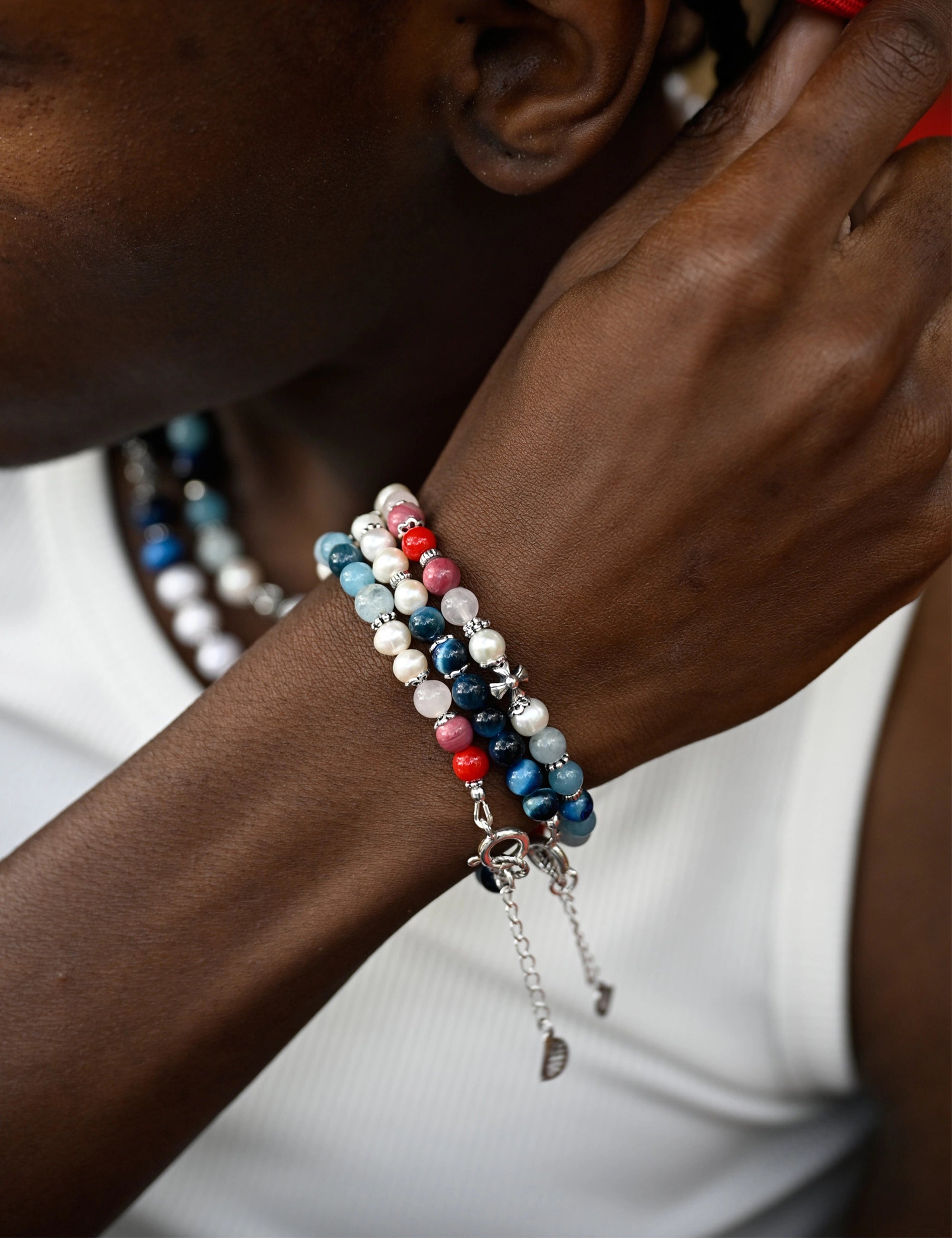 Bracelet perles culture bleu blanc rouge