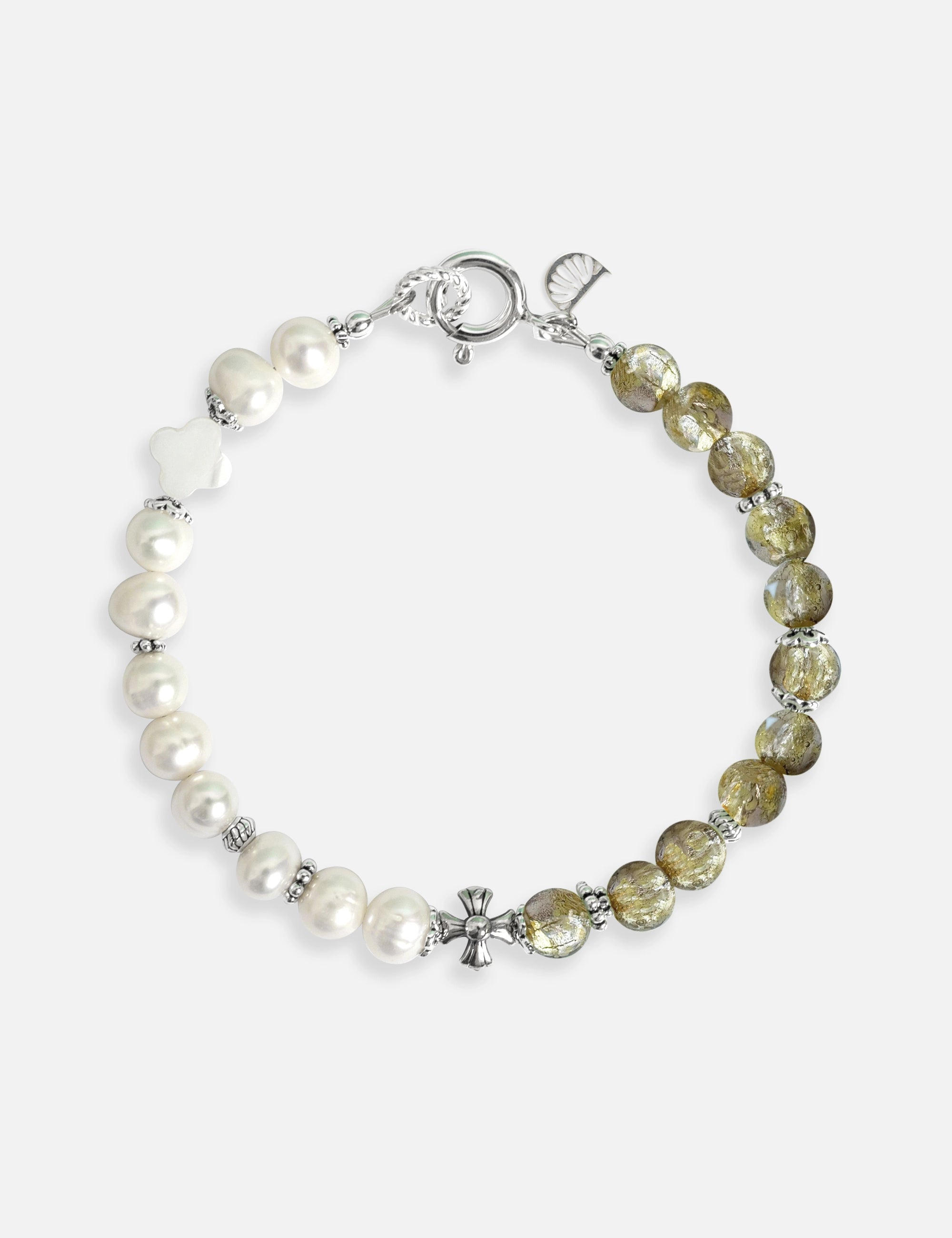 Bracelet perles de culture kaki phosphorescent