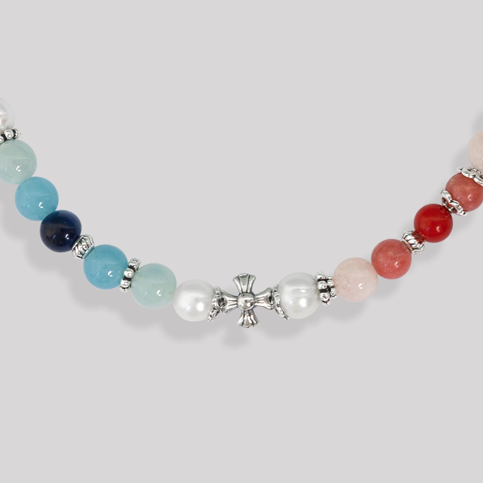 Collier de perles pour homme et femme de luxe, perles naturelles de culture, et argent 925. Édition limitée bleu blanc rouge, tendance et luxueux.