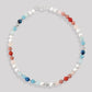 Collier de perles pour homme et femme de luxe, perles naturelles de culture, et argent 925. Édition limitée bleu blanc rouge, tendance et luxueux.