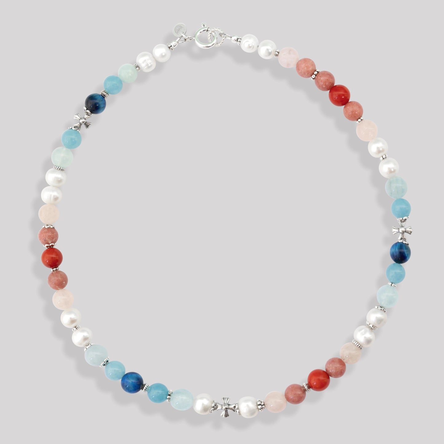 Collier de perles pour homme et femme de luxe, perles naturelles de culture, et argent 925. Édition limitée bleu blanc rouge, tendance et luxueux.