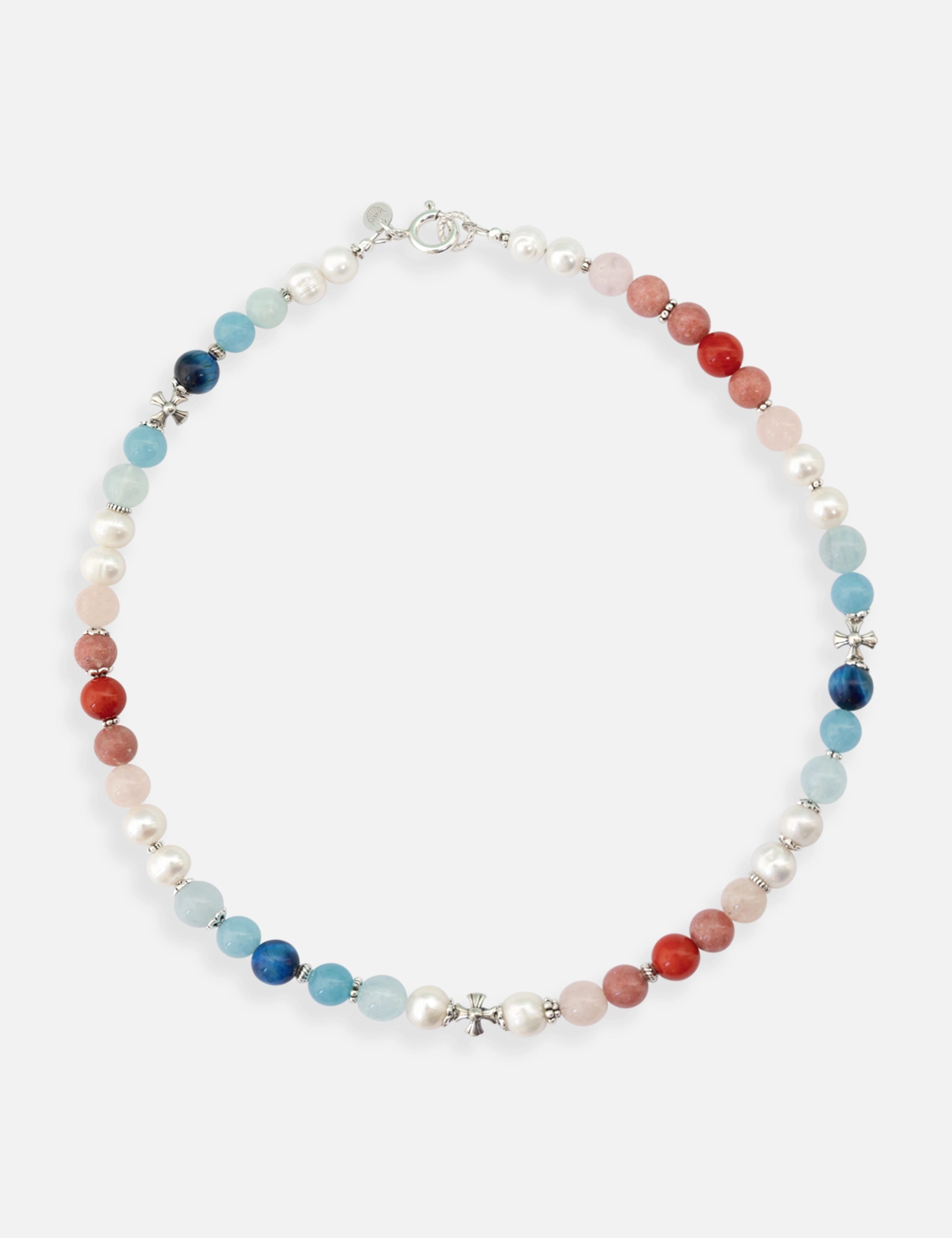 Collier perles de culture bleu blanc rouge