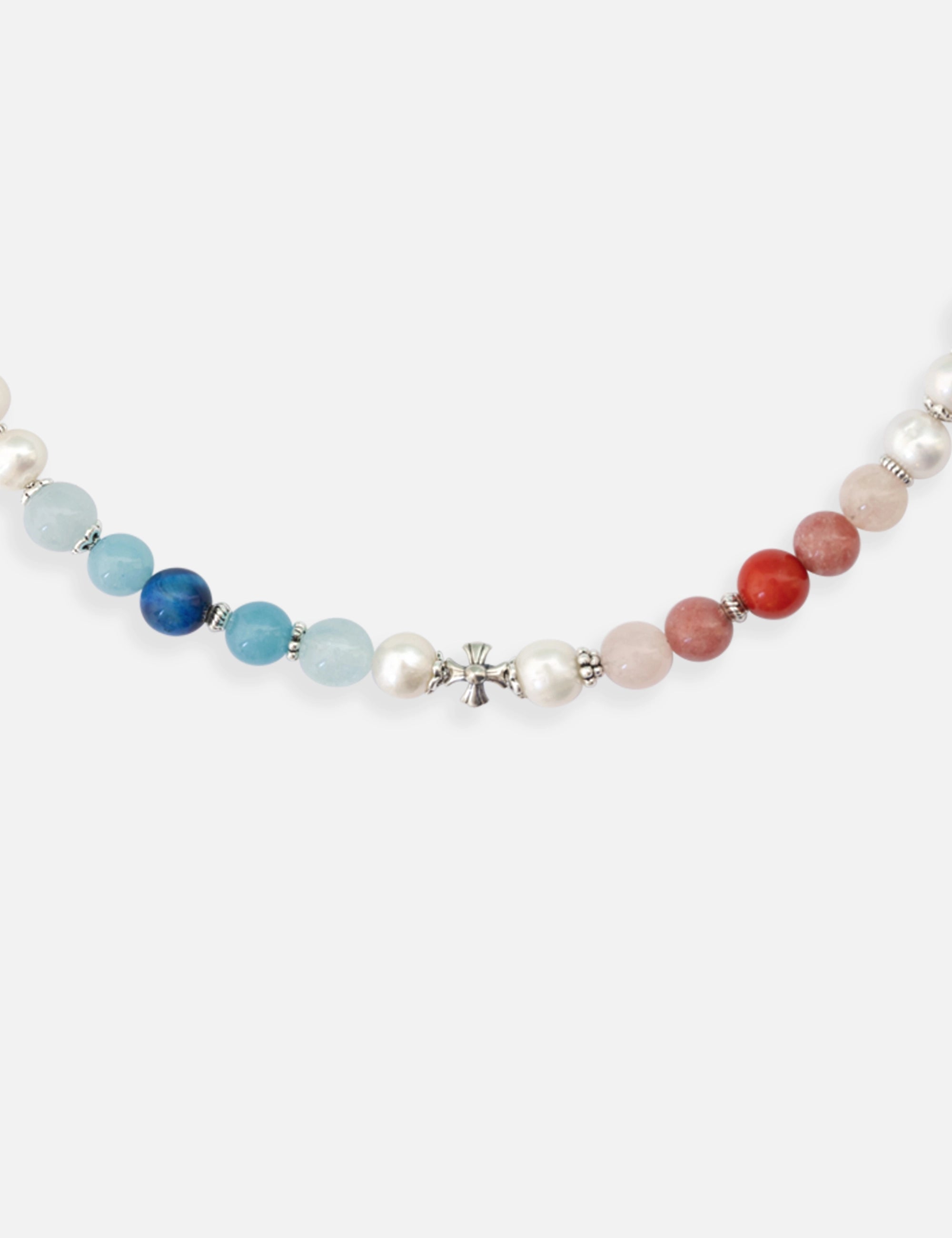 Collier perles de culture bleu blanc rouge