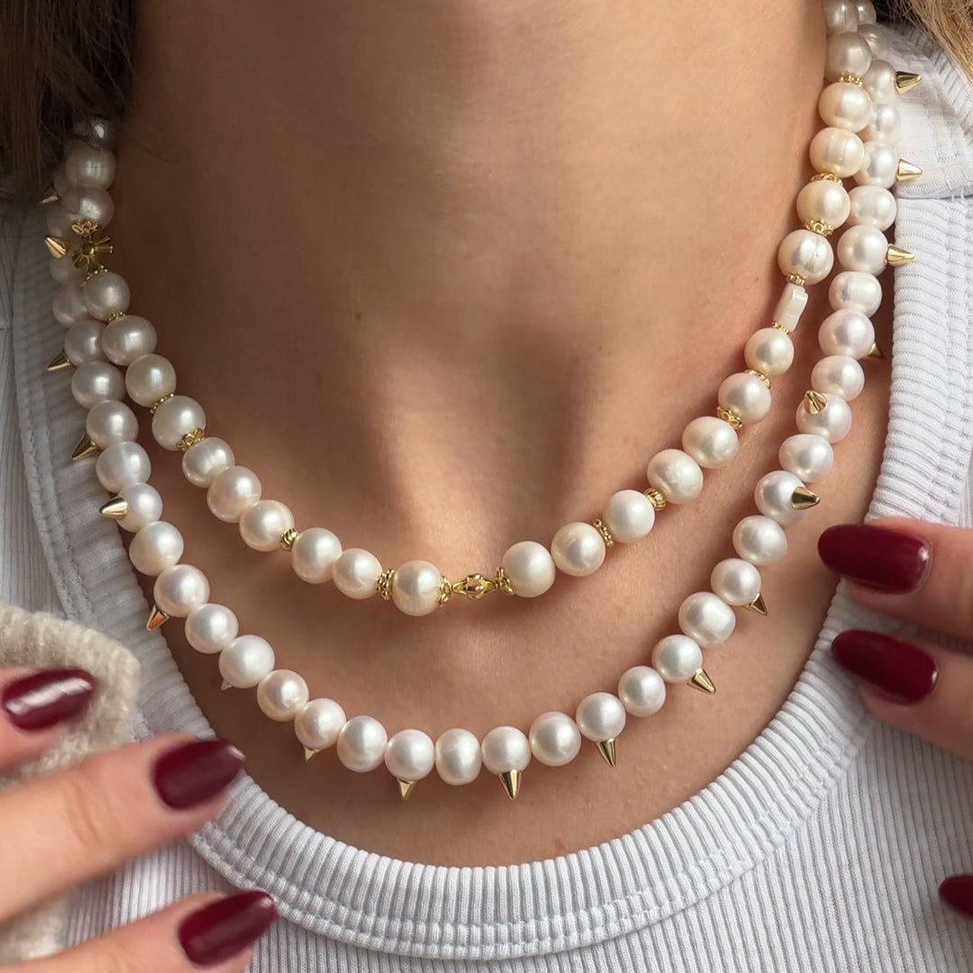 collier perles de culture pics doré