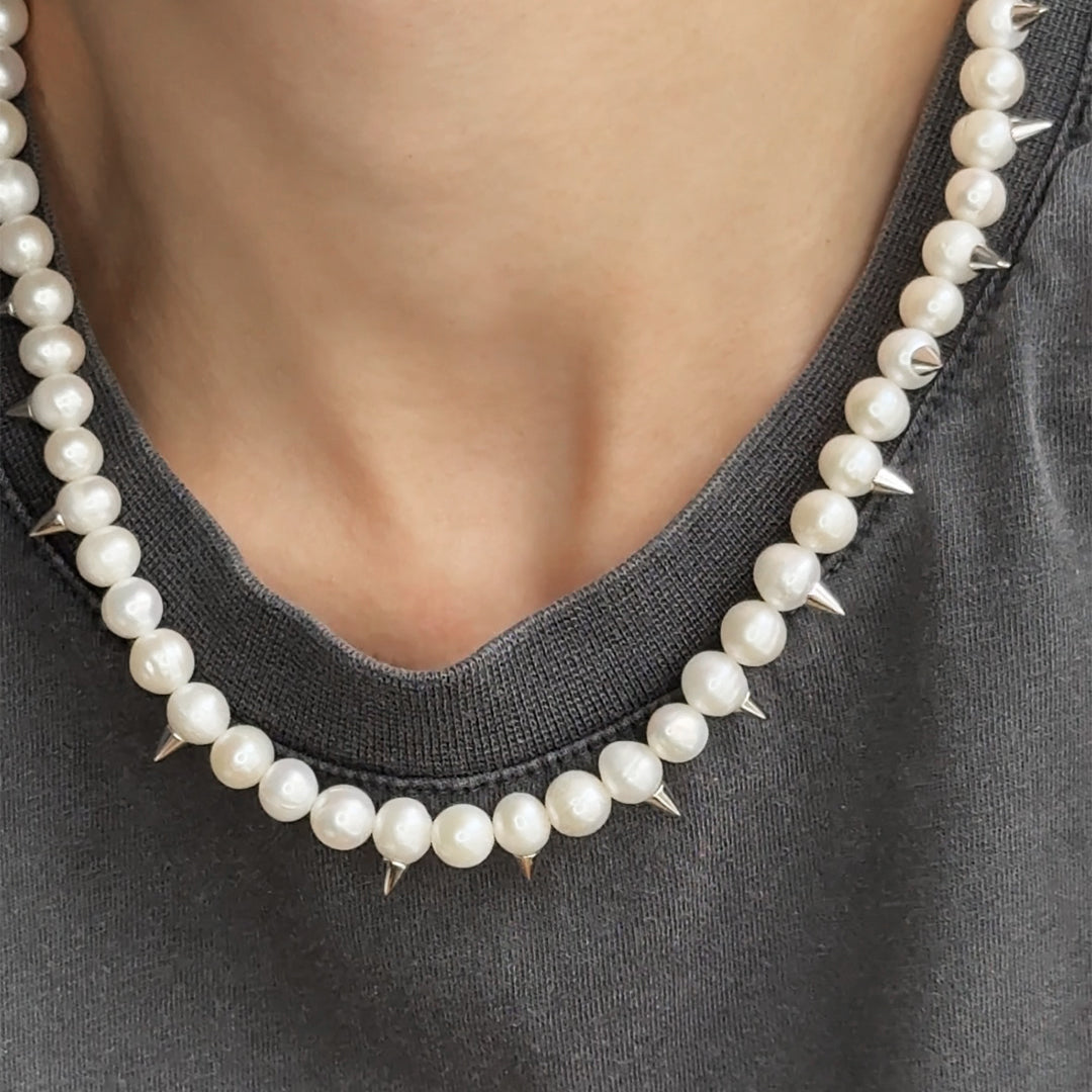Collier perles de culture pics argent