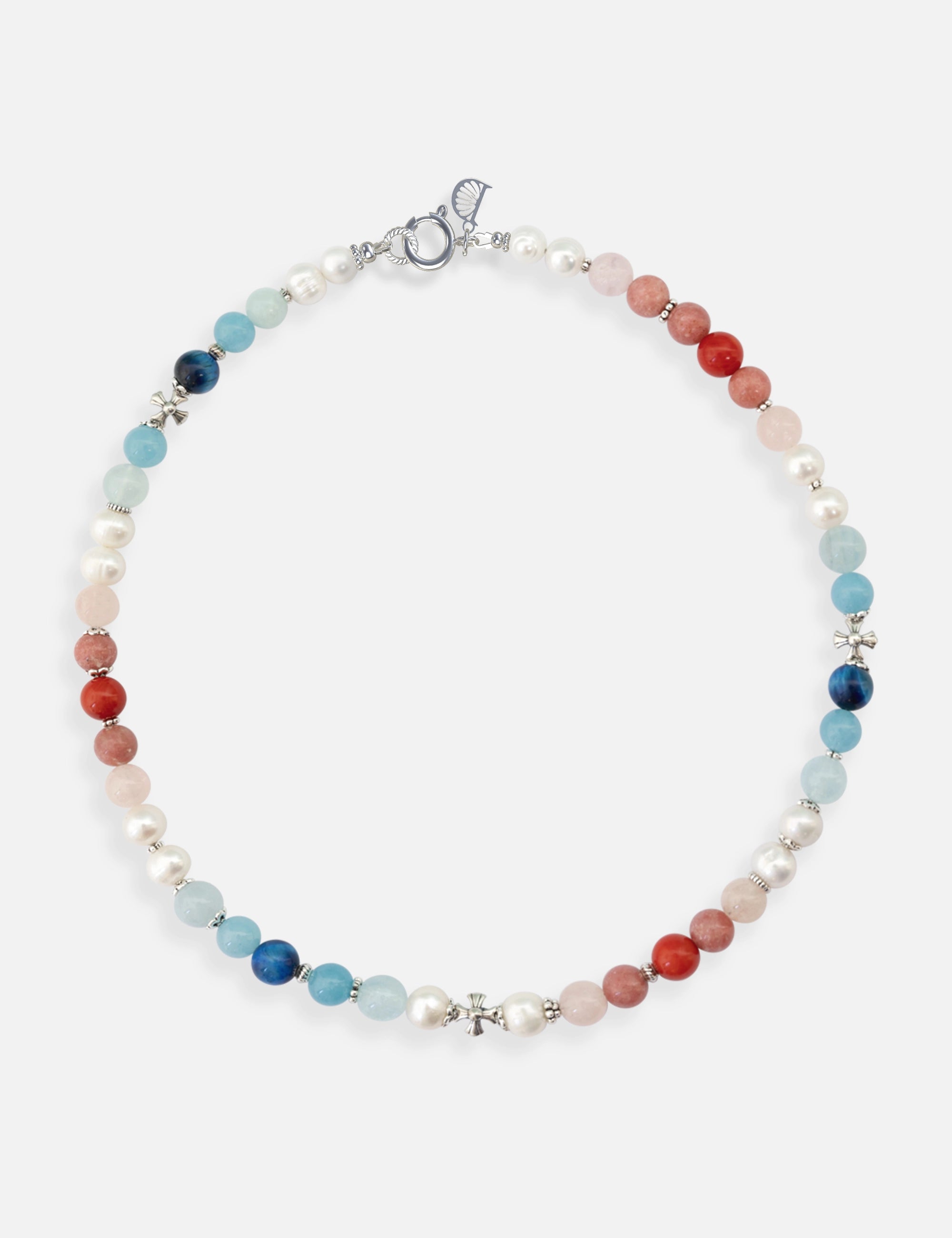 Collier perles de culture bleu blanc rouge