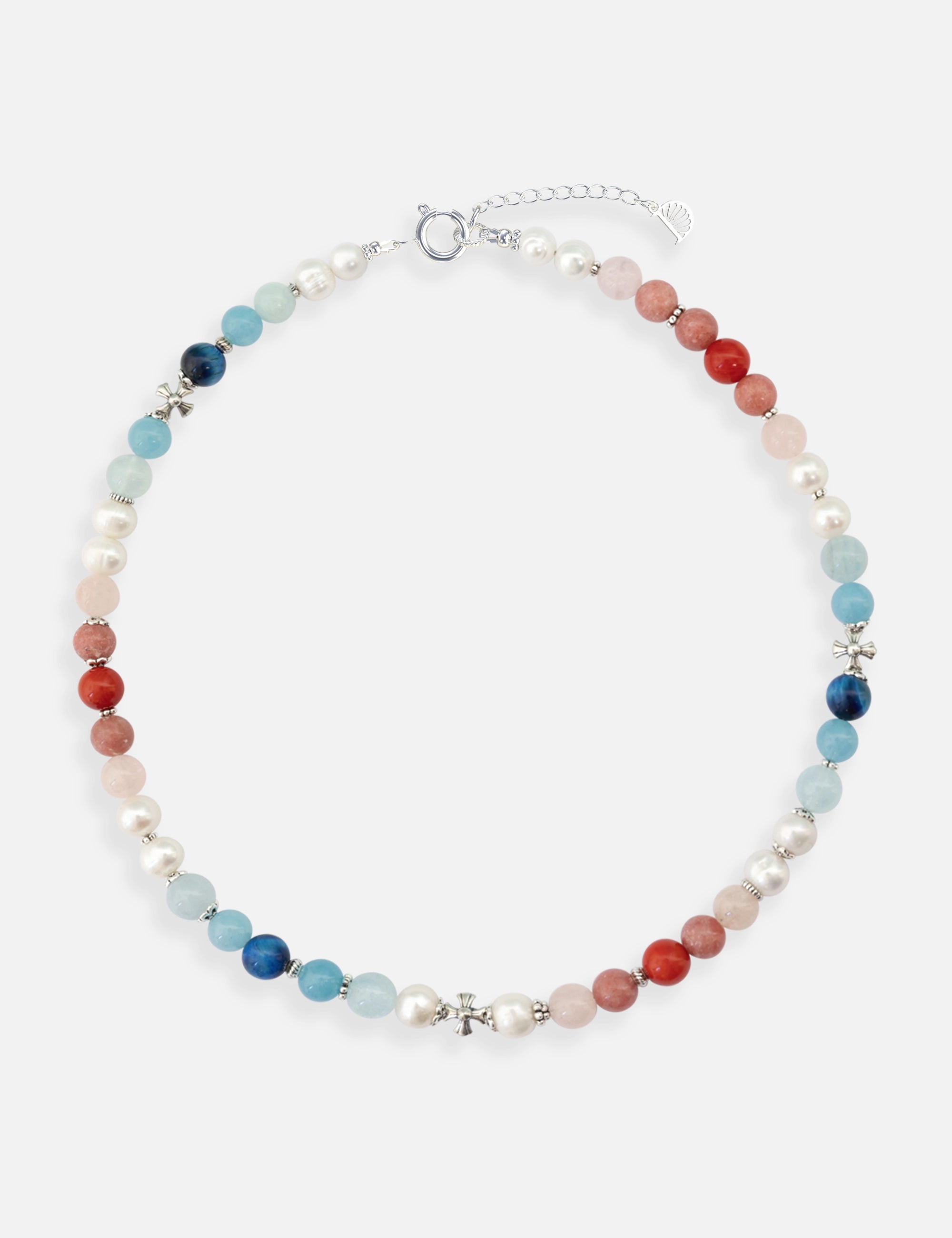 Collier perles culture bleu blanc rouge