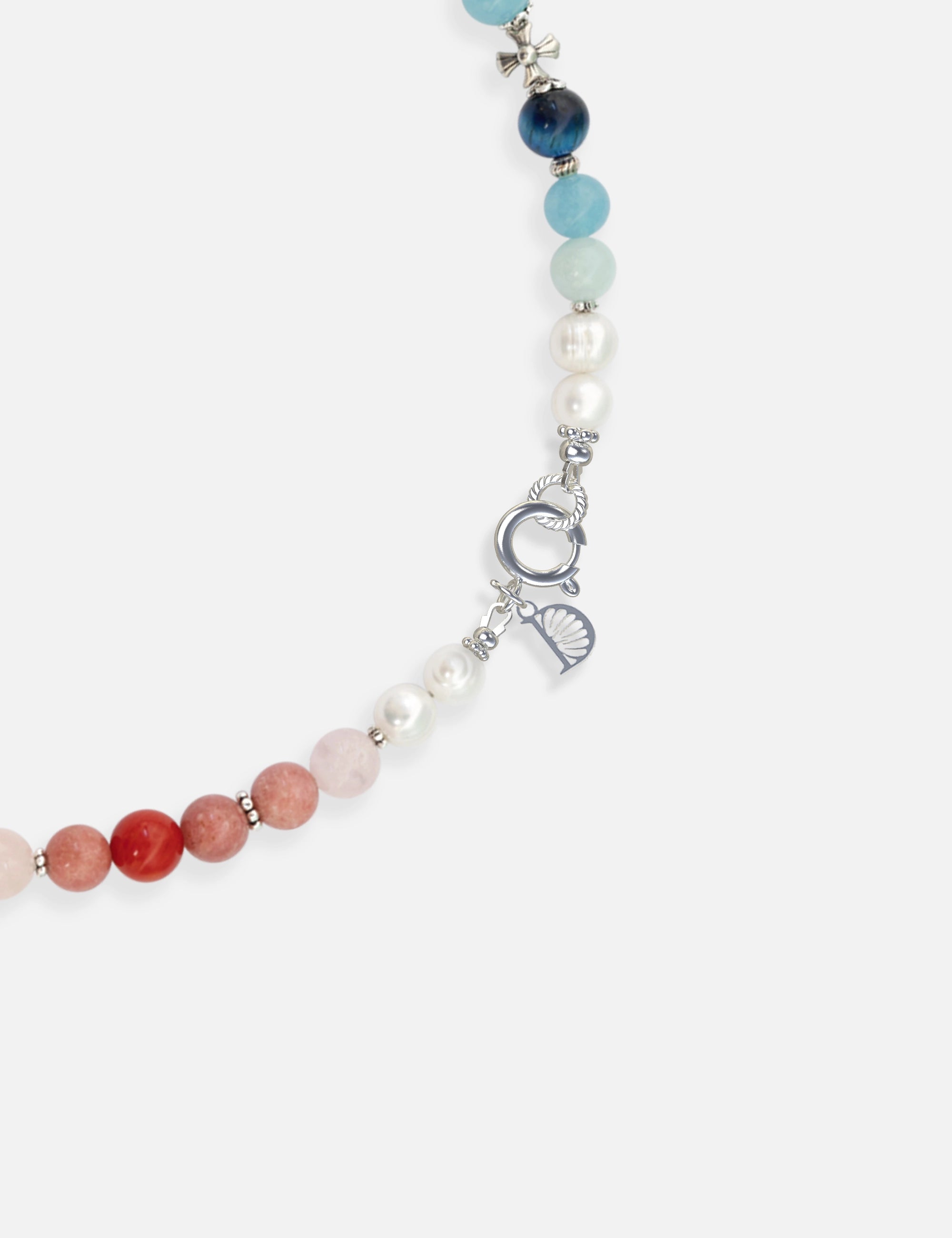 Collier perles de culture bleu blanc rouge