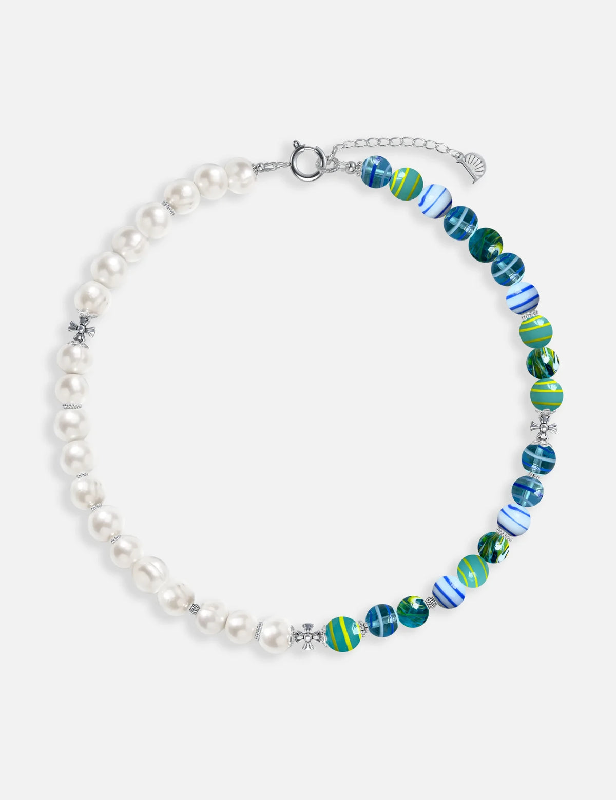 ZACK necklace, freshwater pearls and hand-painted swirl marbles, KIDZ collection