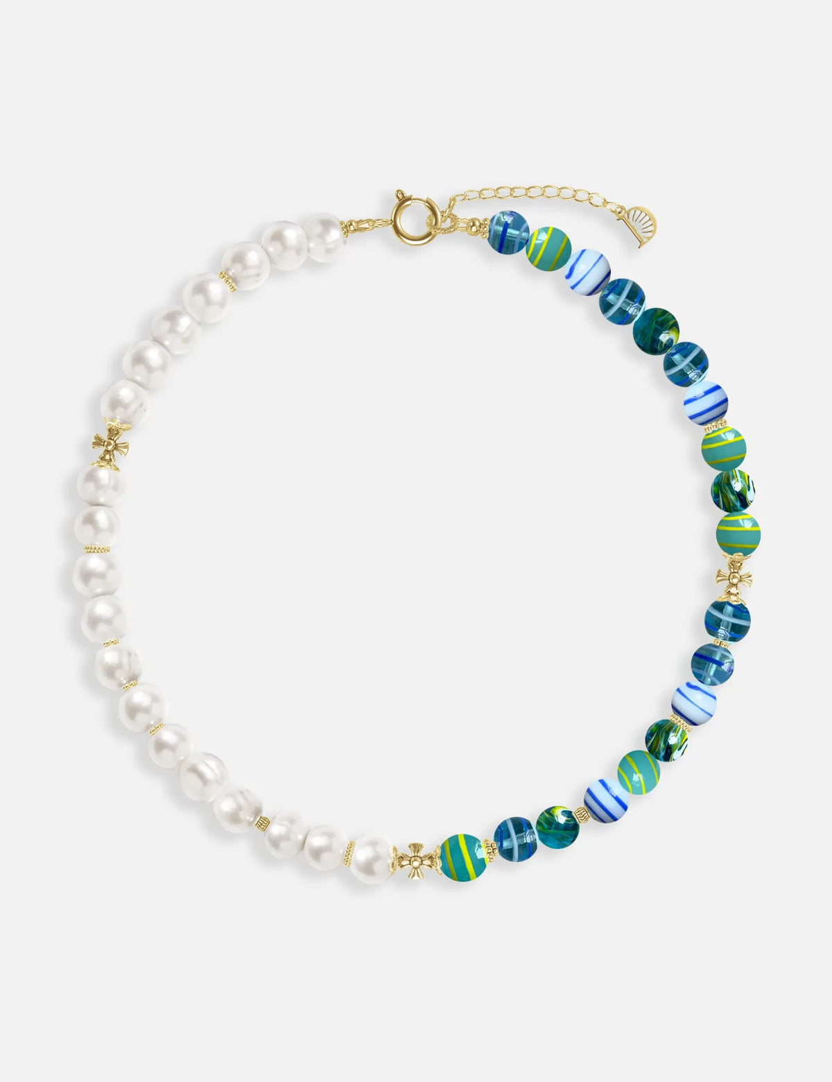 ZACK GOLD necklace, freshwater pearls and hand-painted swirl marbles, KIDZ collection