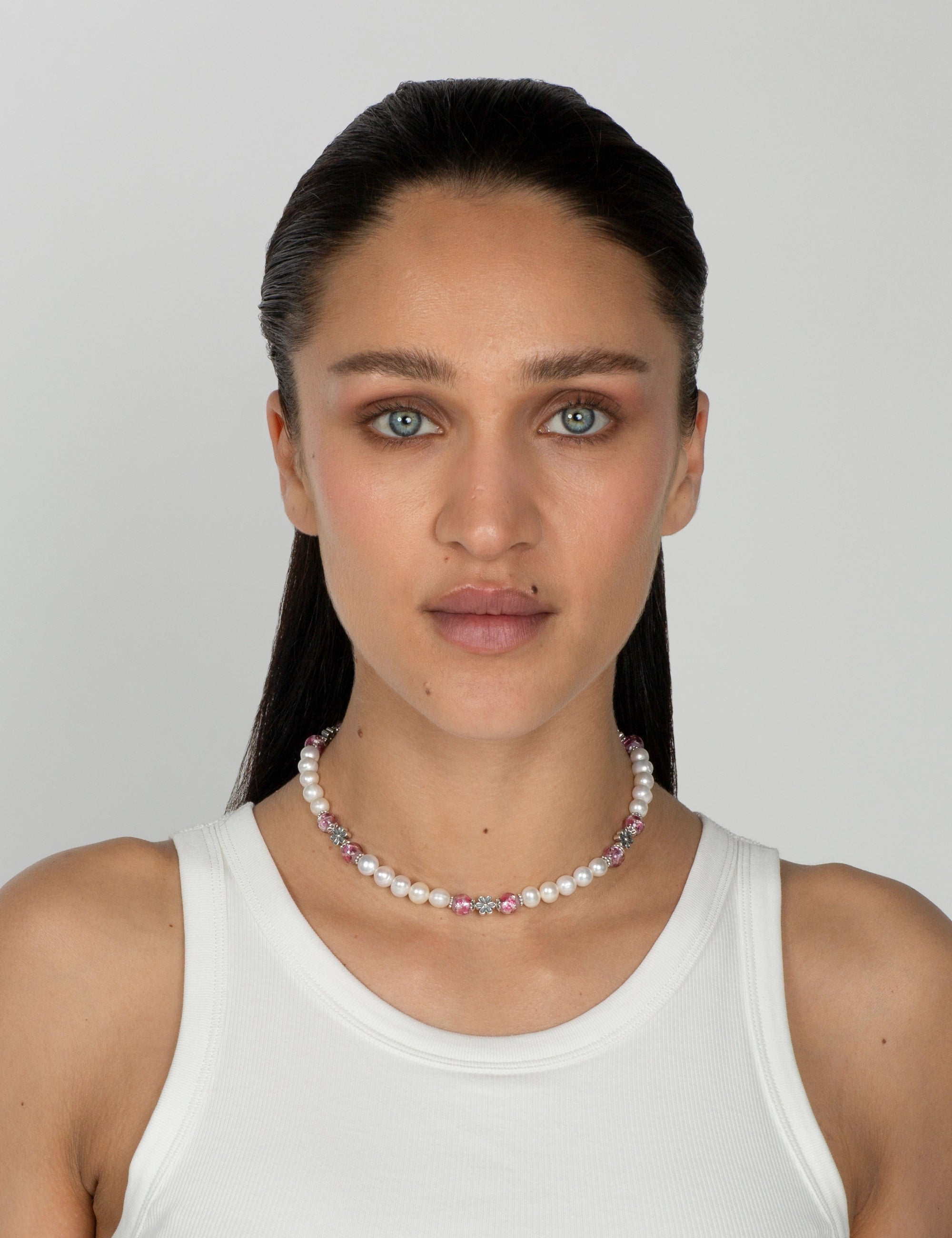 Collier perles culture rose phosphorescent