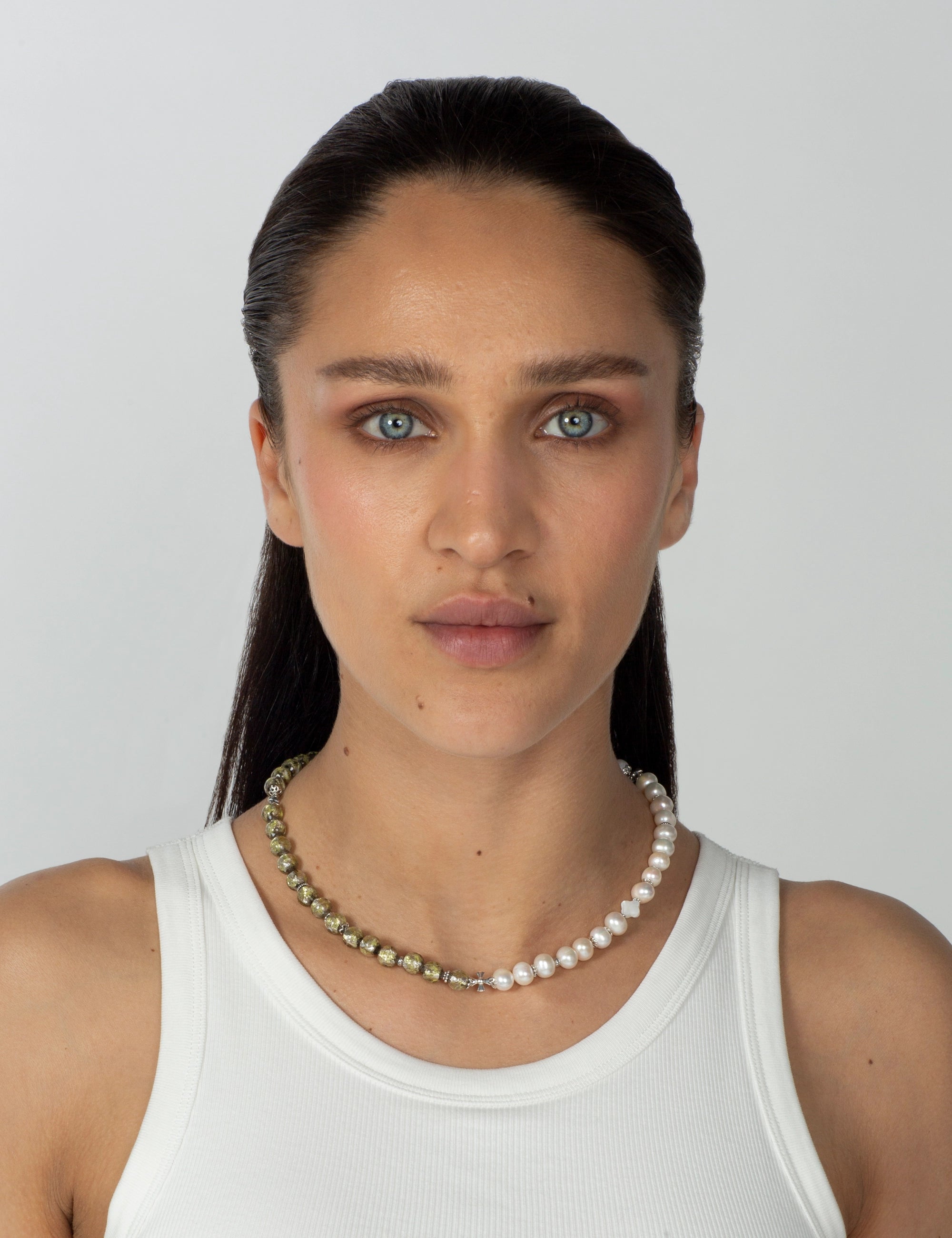 Collier perles de culture kaki phosphorescent