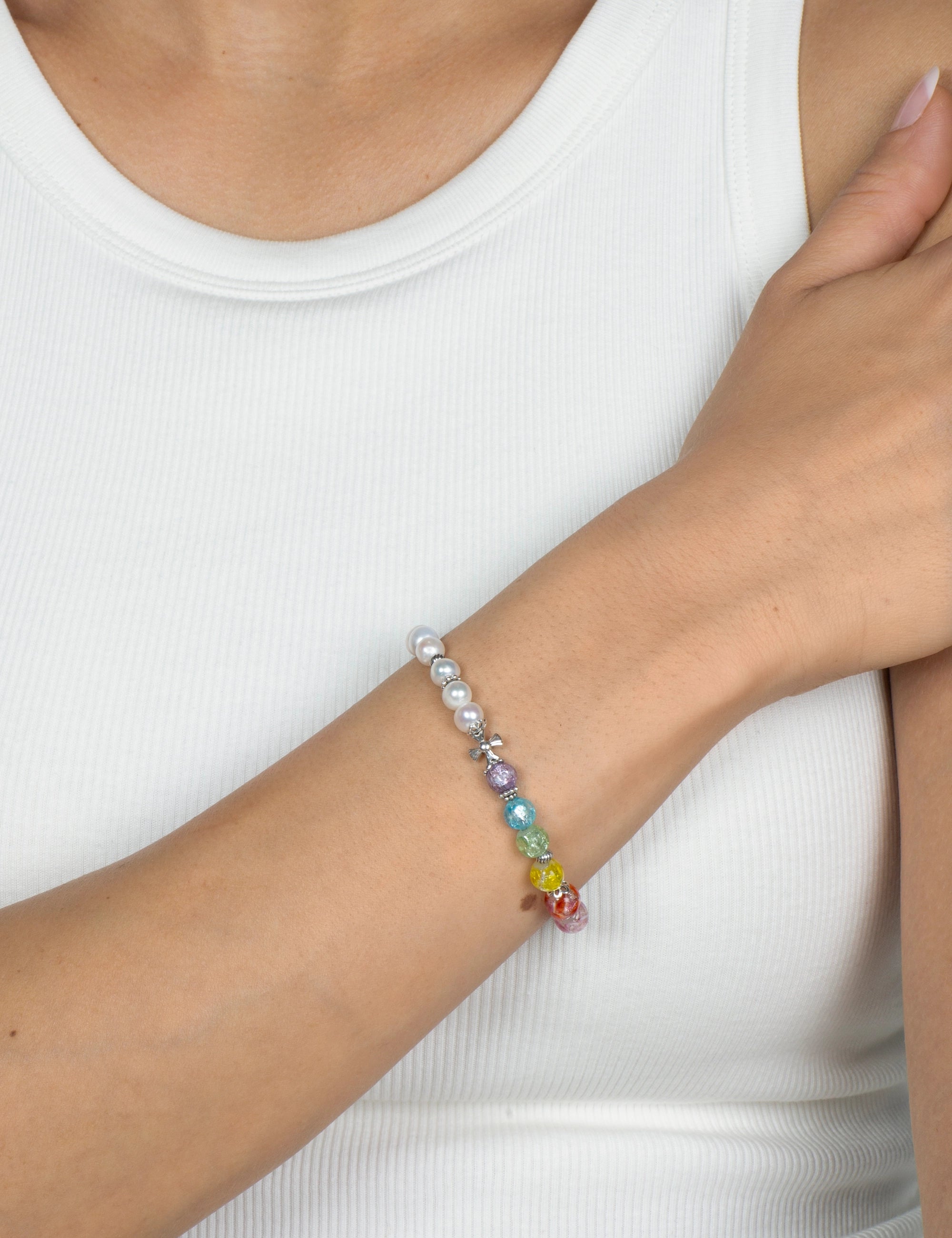 Bracelet perles de culture multicolore phosphorescent